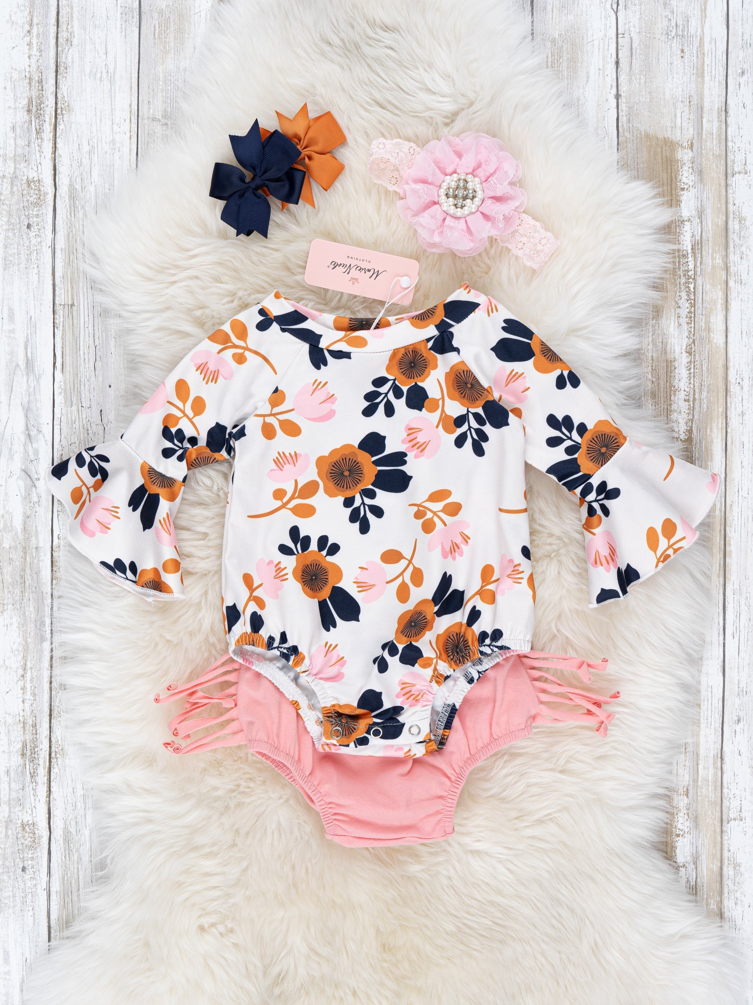 Pink & Cinnamon Floral Fringe Romper Outfit - Marie Nicole Clothing