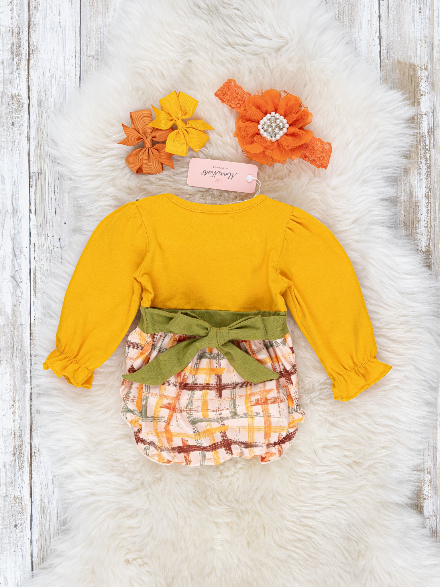 Yellow Autumn Plaid Ruffle Bubble Romper - Marie Nicole Clothing