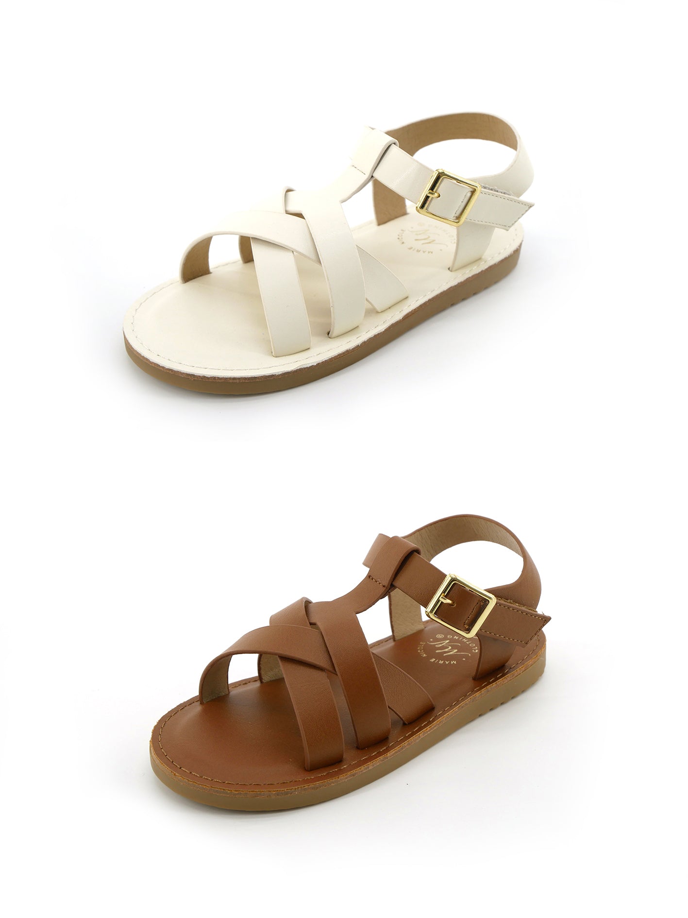 Layered Criss - Cross Front Sandals - White - Marie Nicole Clothing