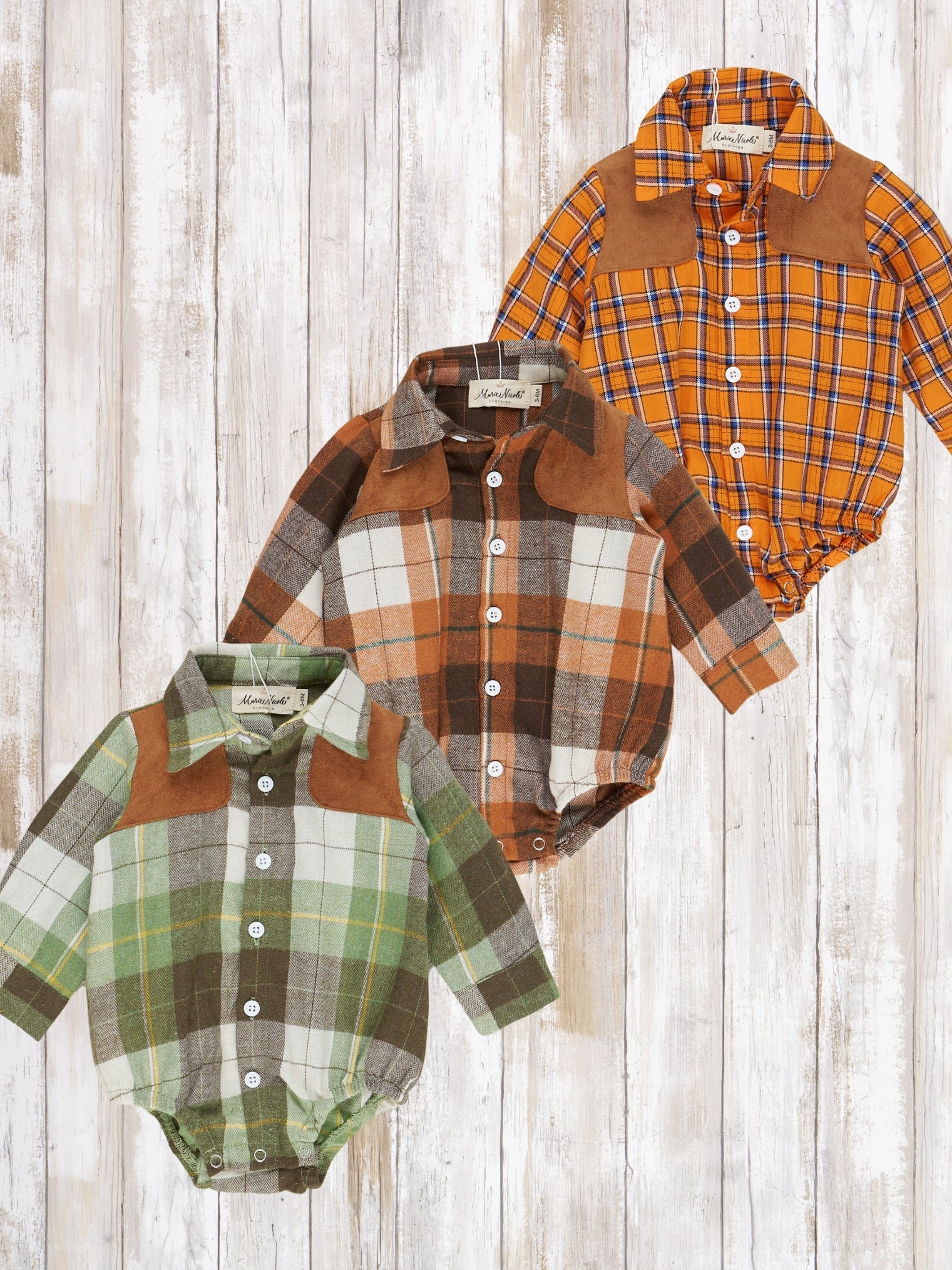 Autumn Patches Plaid Button Up Romper - Marie Nicole Clothing