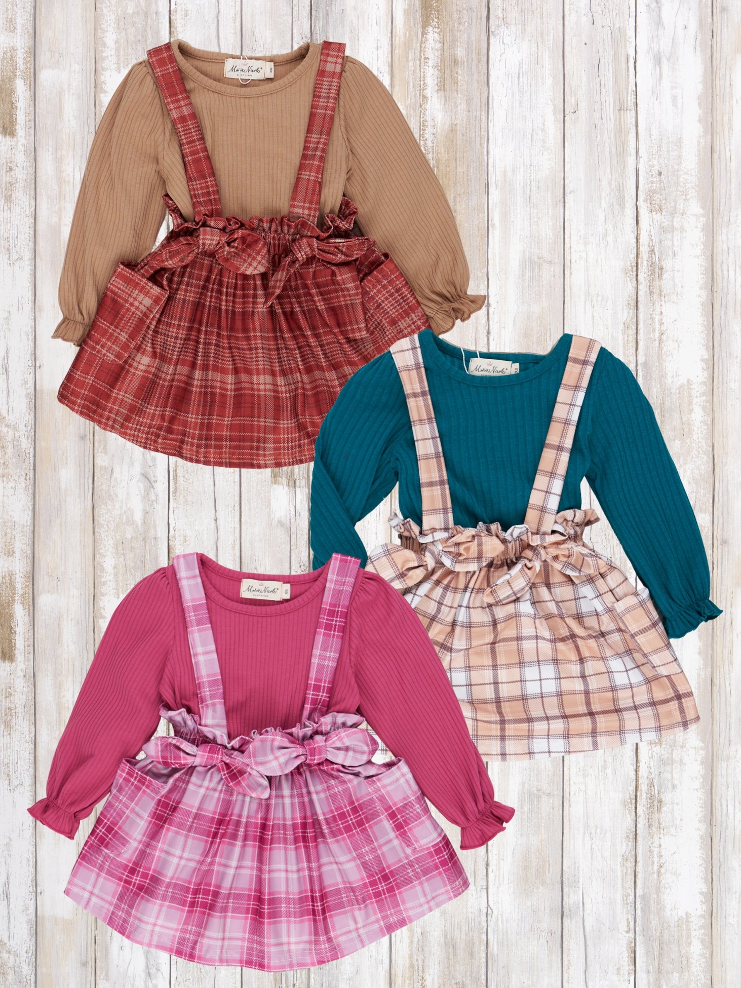 Plaid Overall Ruffle Skirt Set - Marie Nicole Clothing