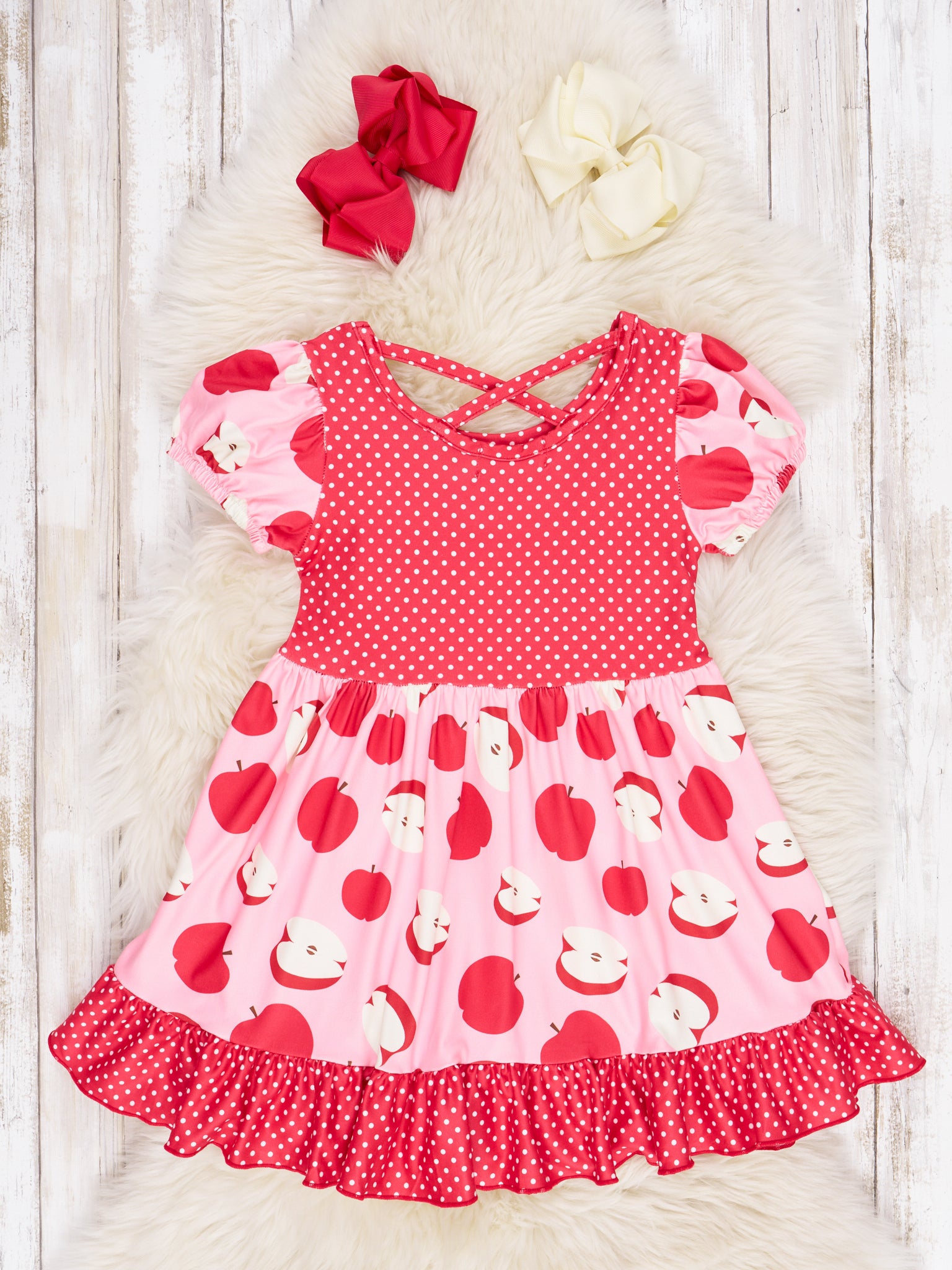 Polka Dot Apple Pocket Ruffle Dress - Marie Nicole Clothing