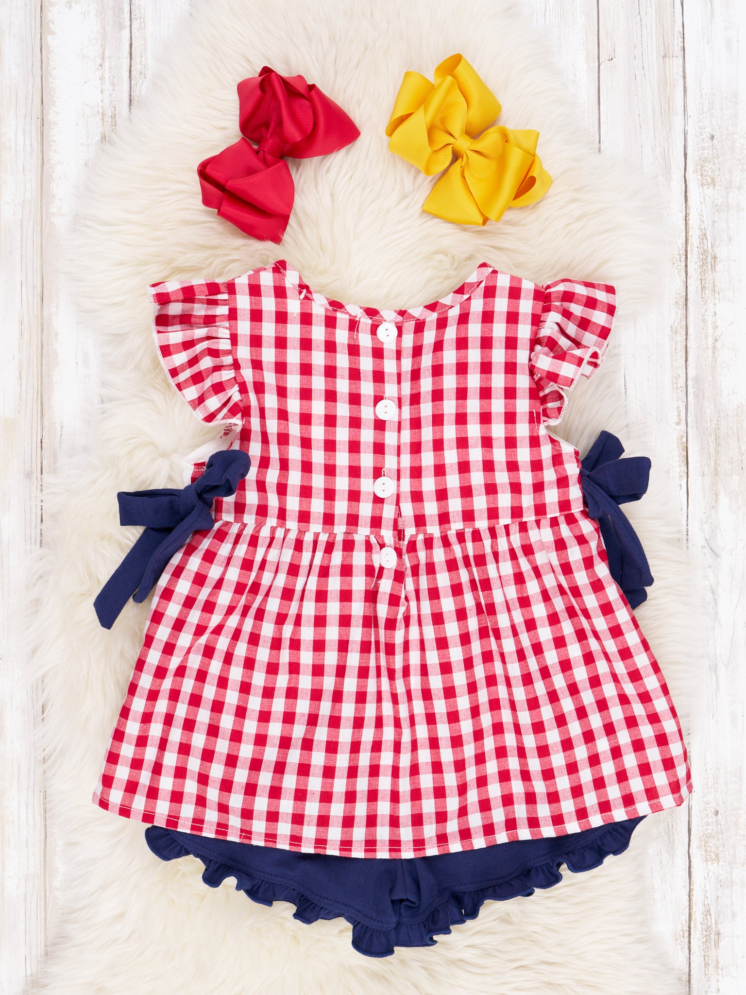 Smocked ABC Gingham Ruffle Outfit - Marie Nicole Clothing