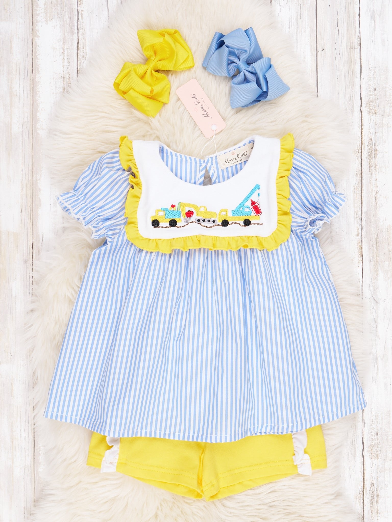 School Construction Pinstriped Ruffle Outfit - Marie Nicole Clothing