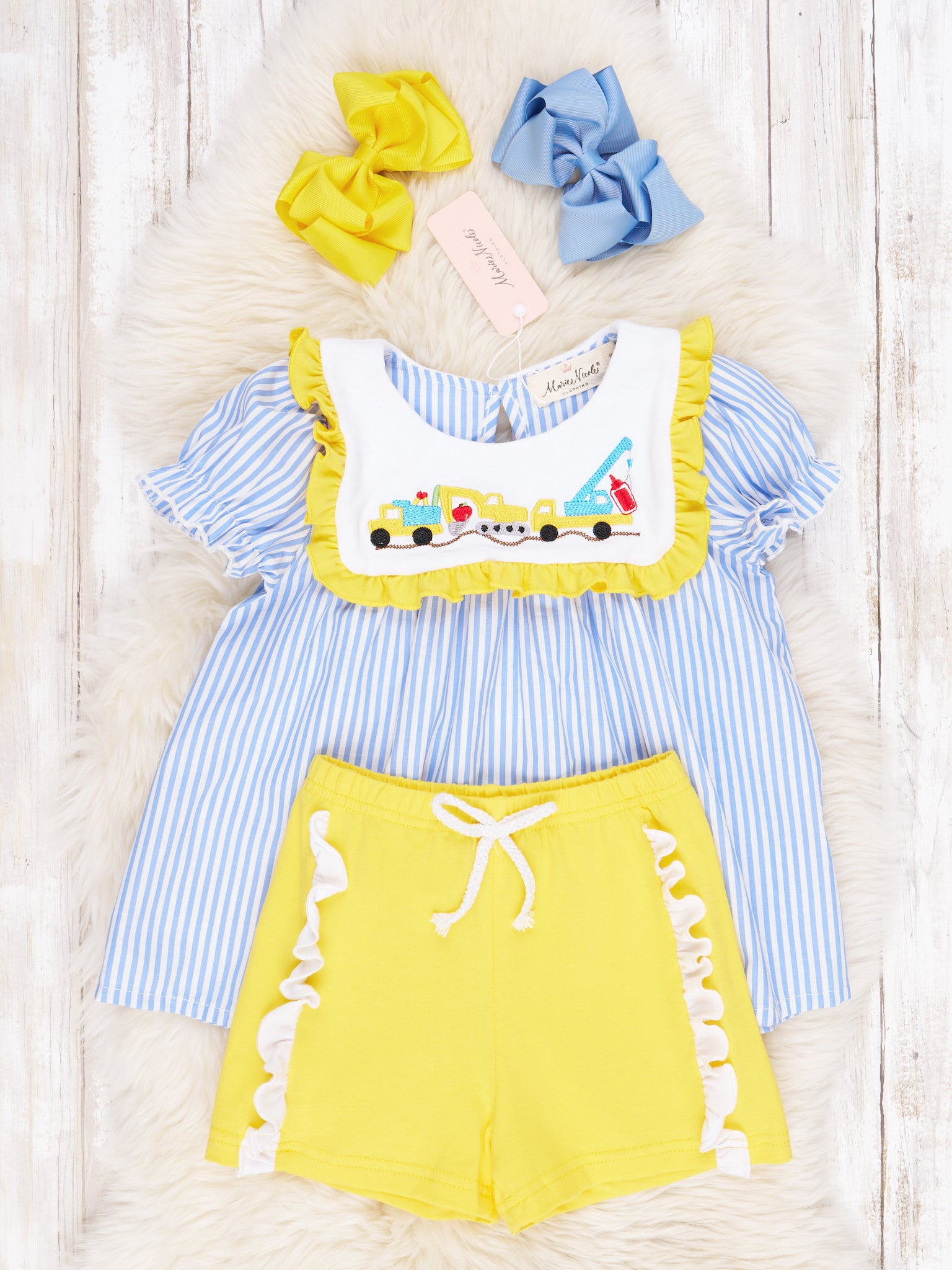 School Construction Pinstriped Ruffle Outfit - Marie Nicole Clothing