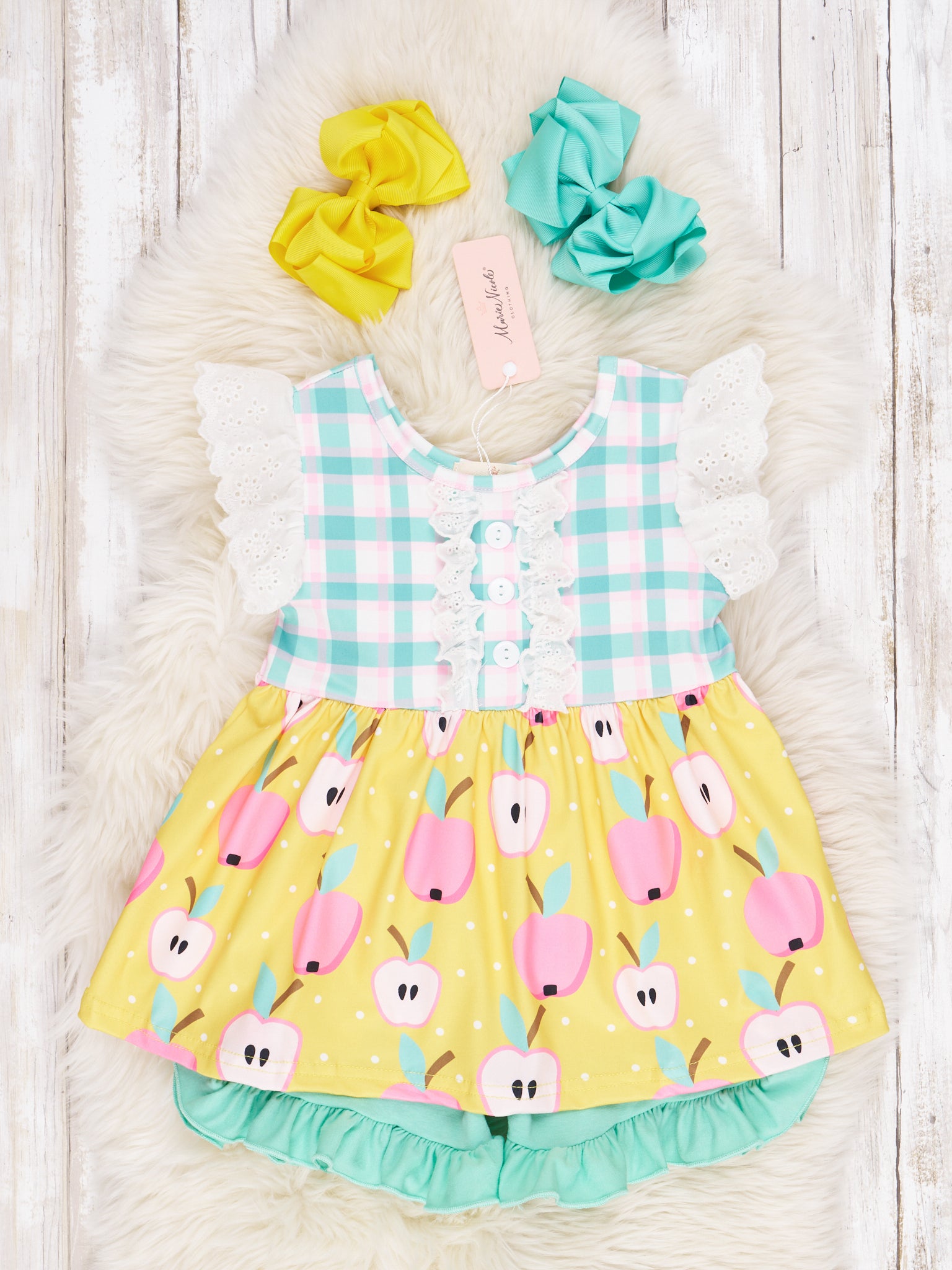 Plaid Apple Lace Ruffle Outfit - Marie Nicole Clothing