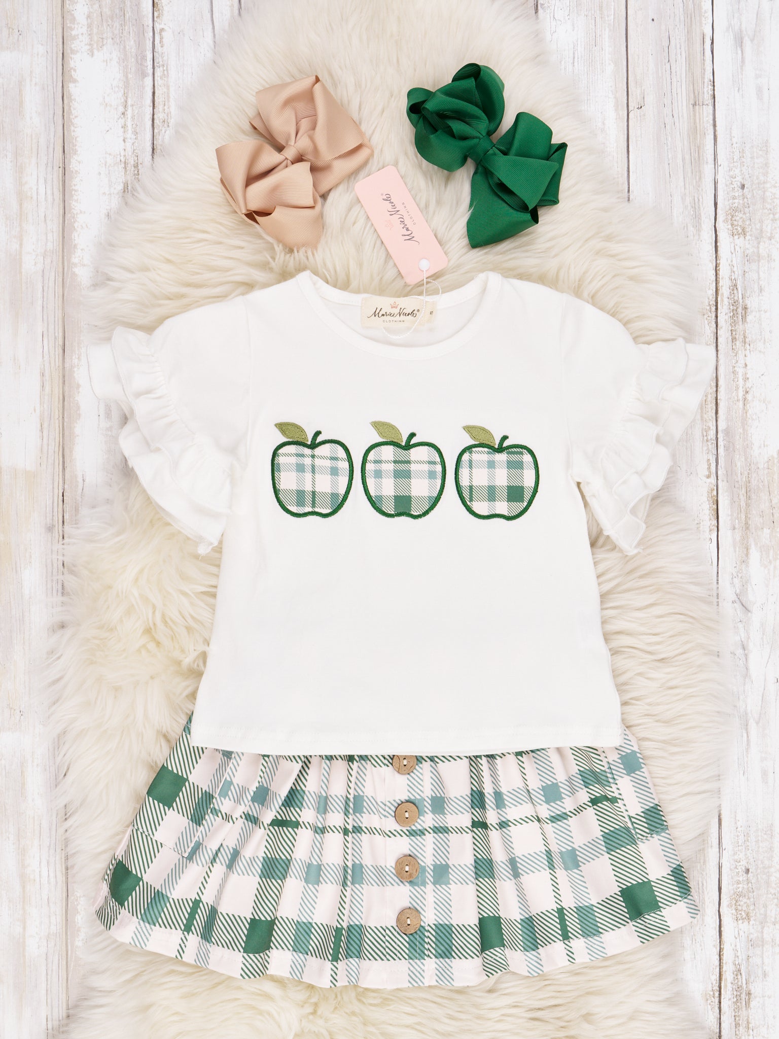School Plaid Apple Ruffle Outfit - Marie Nicole Clothing