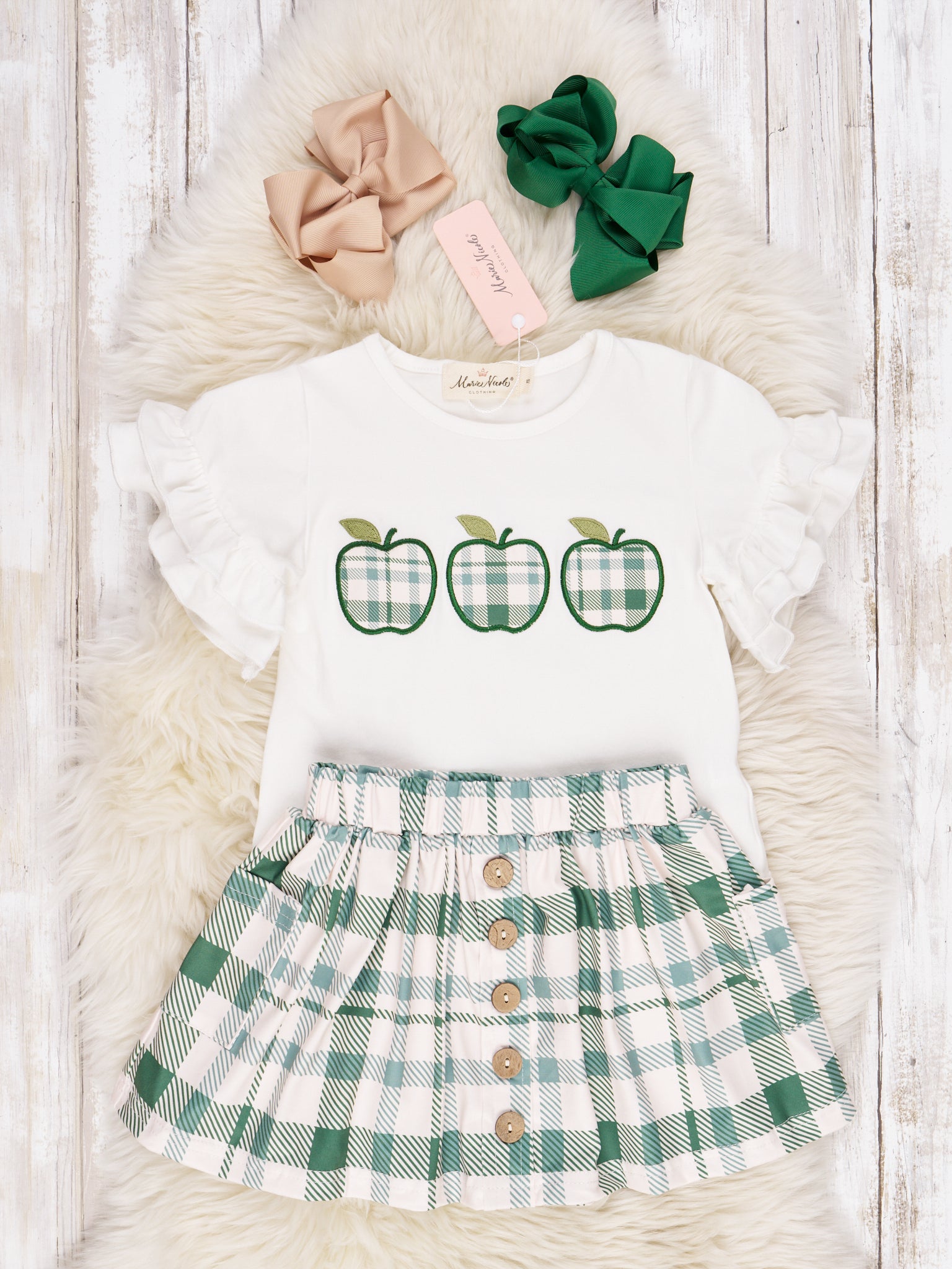 School Plaid Apple Ruffle Outfit - Marie Nicole Clothing