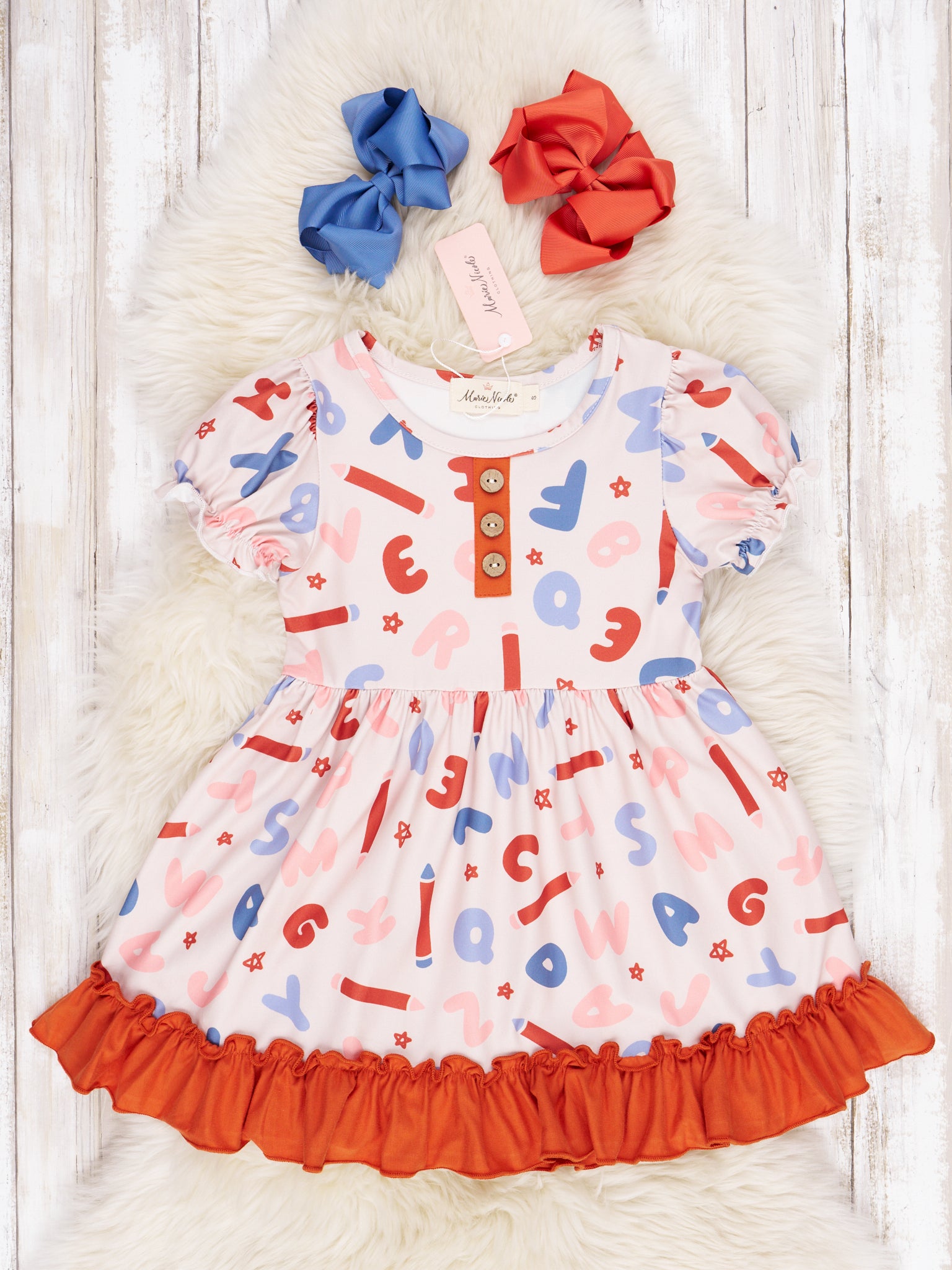 ABC Red Ruffle Dress - Marie Nicole Clothing