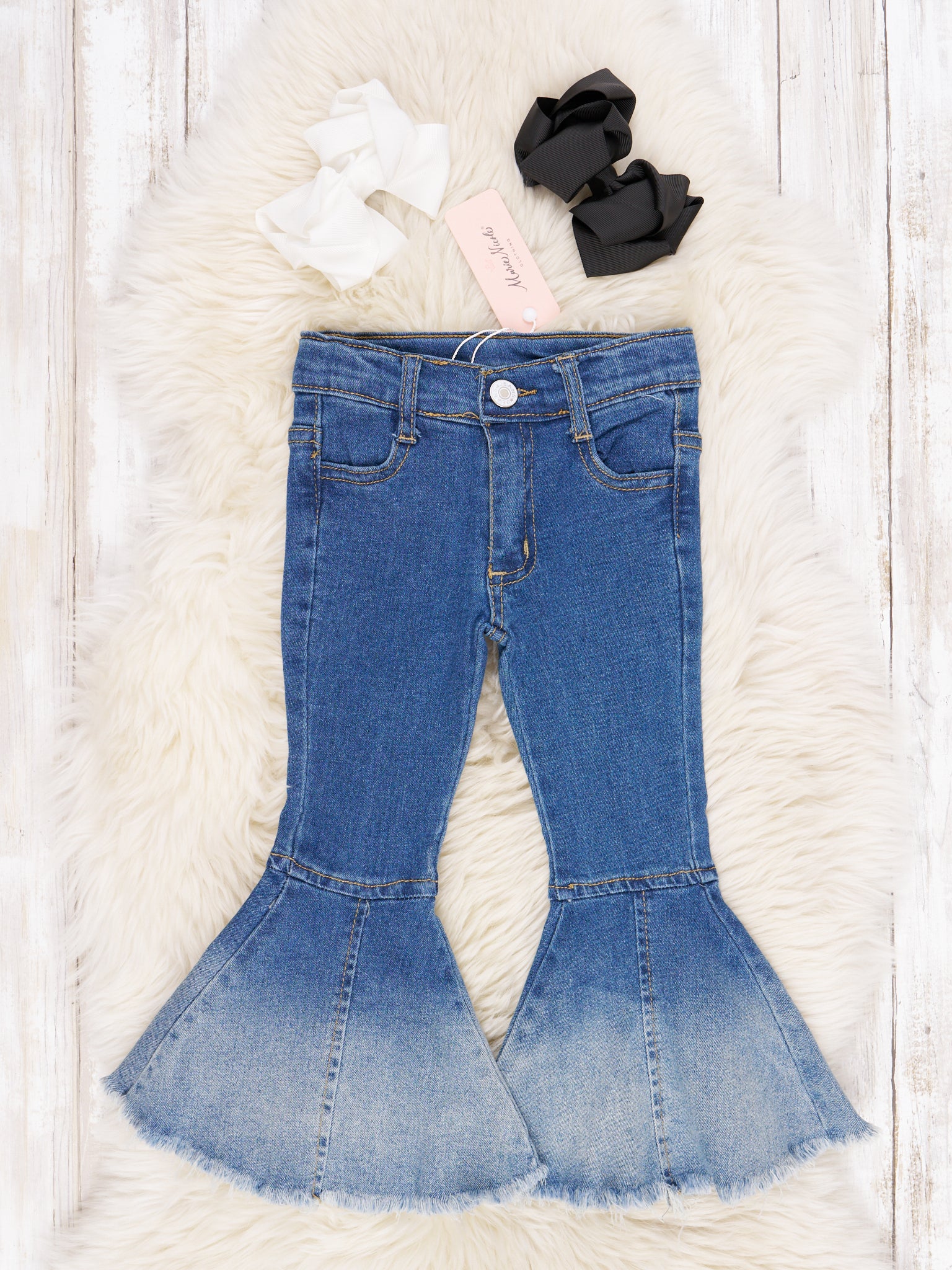 Dark Wash Denim Bell Bottoms - Marie Nicole Clothing