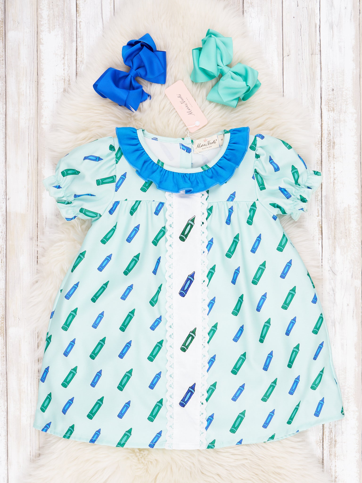 Mint Crayon Ruffle Dress - Marie Nicole Clothing