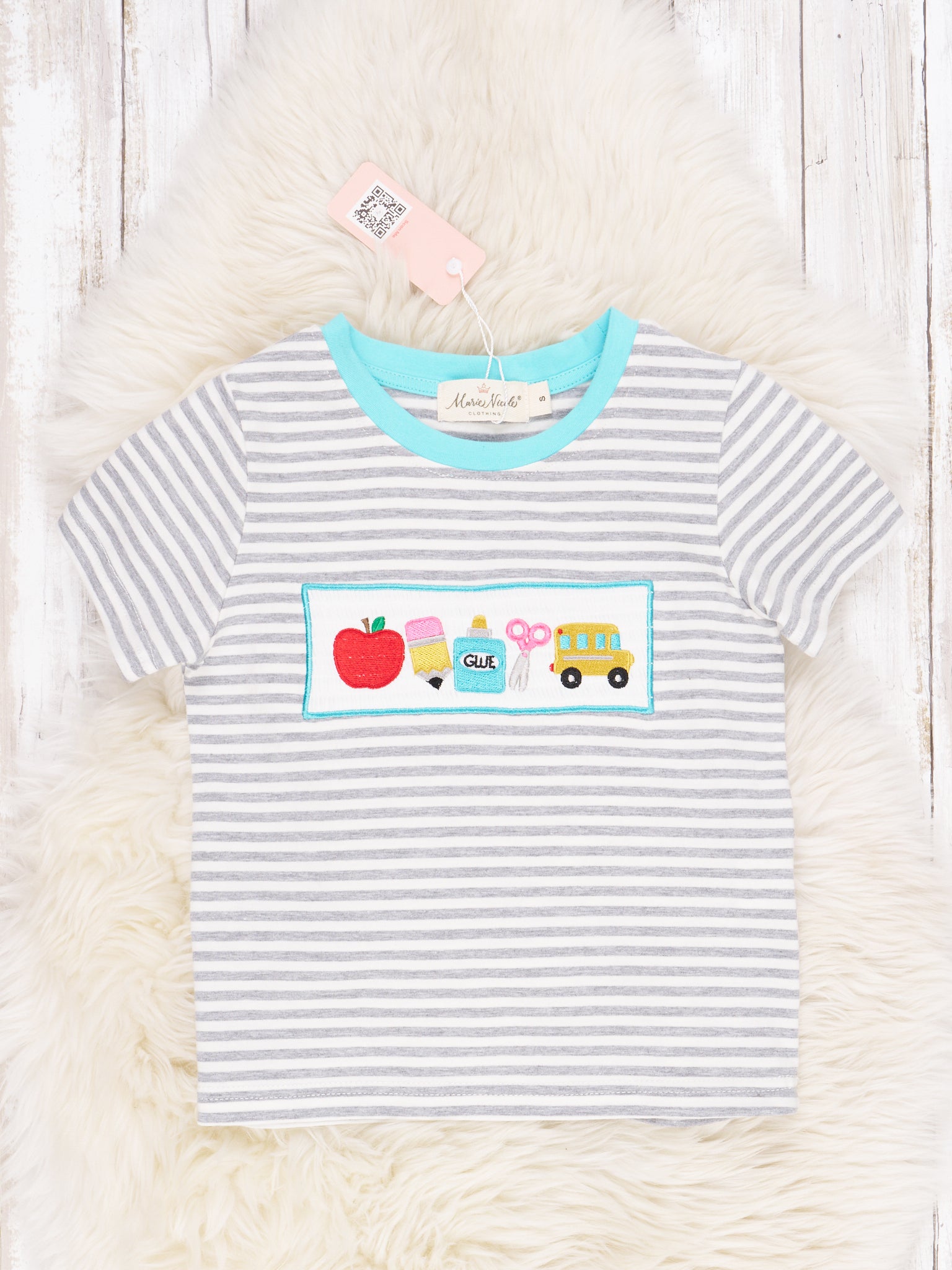 Smocked Stripe School Supplies Shirt - Marie Nicole Clothing