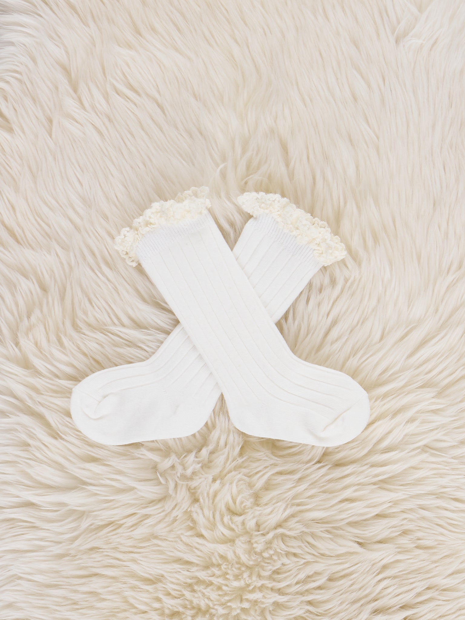 Lace Trim Knee Socks - White - Marie Nicole Clothing