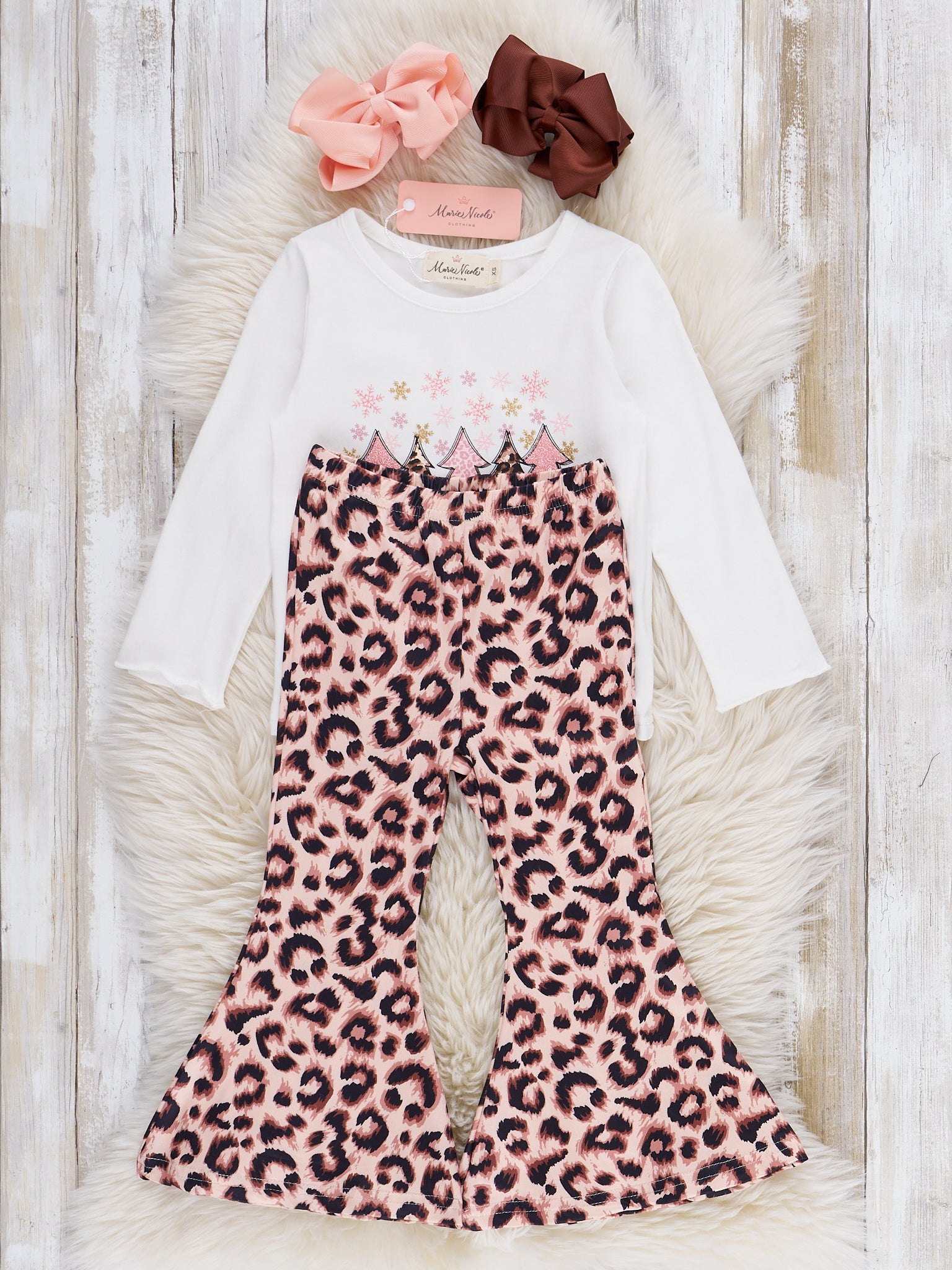 "Merry Christmas" Leopard Print Bell Bottom Outfit - Marie Nicole Clothing