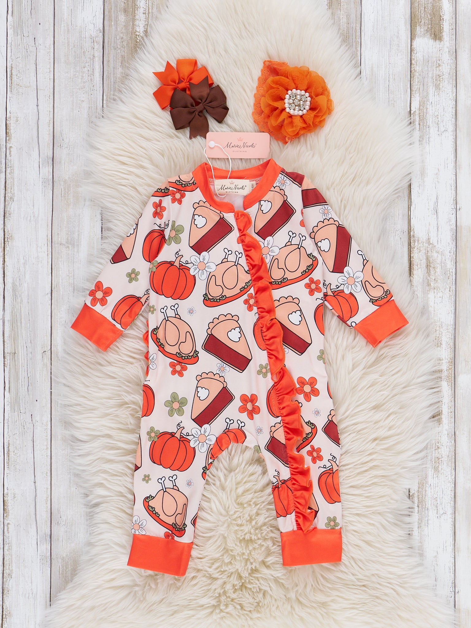 Feast Mode Ruffle Sleeper Pajamas - Marie Nicole Clothing