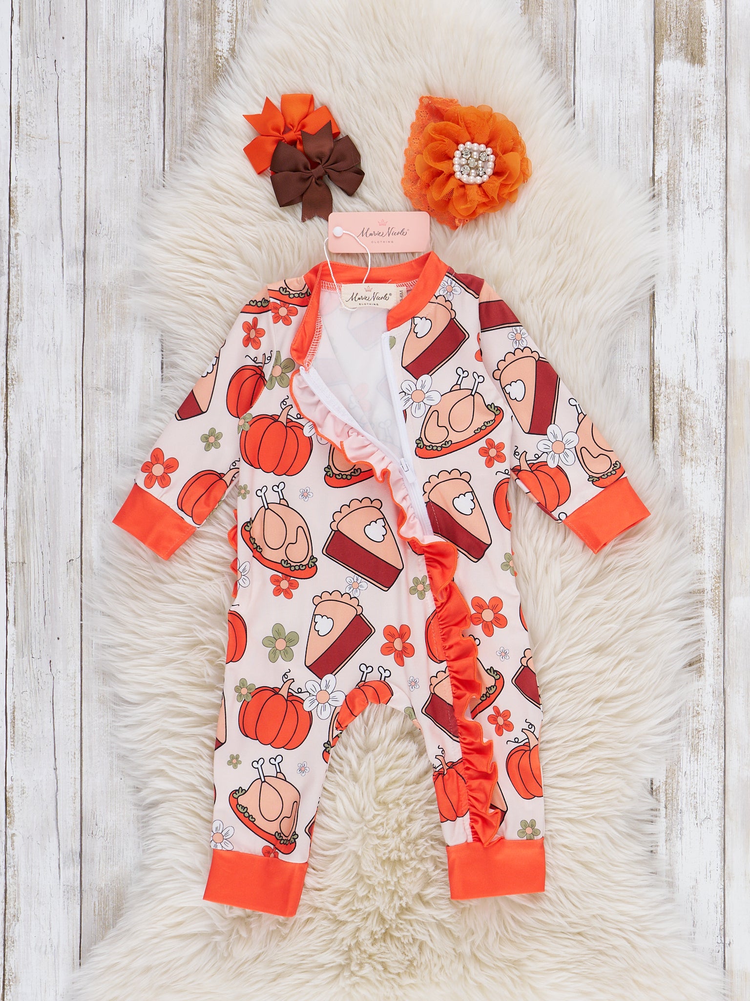 Feast Mode Ruffle Sleeper Pajamas - Marie Nicole Clothing