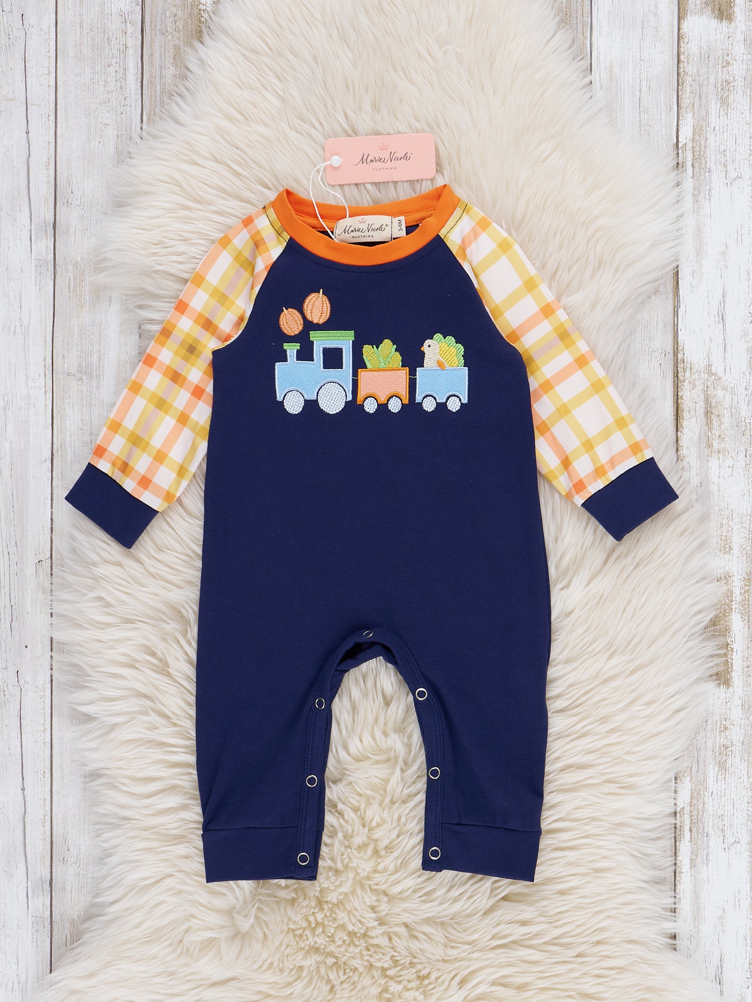 All Aboard The Train Gingham Romper - Marie Nicole Clothing