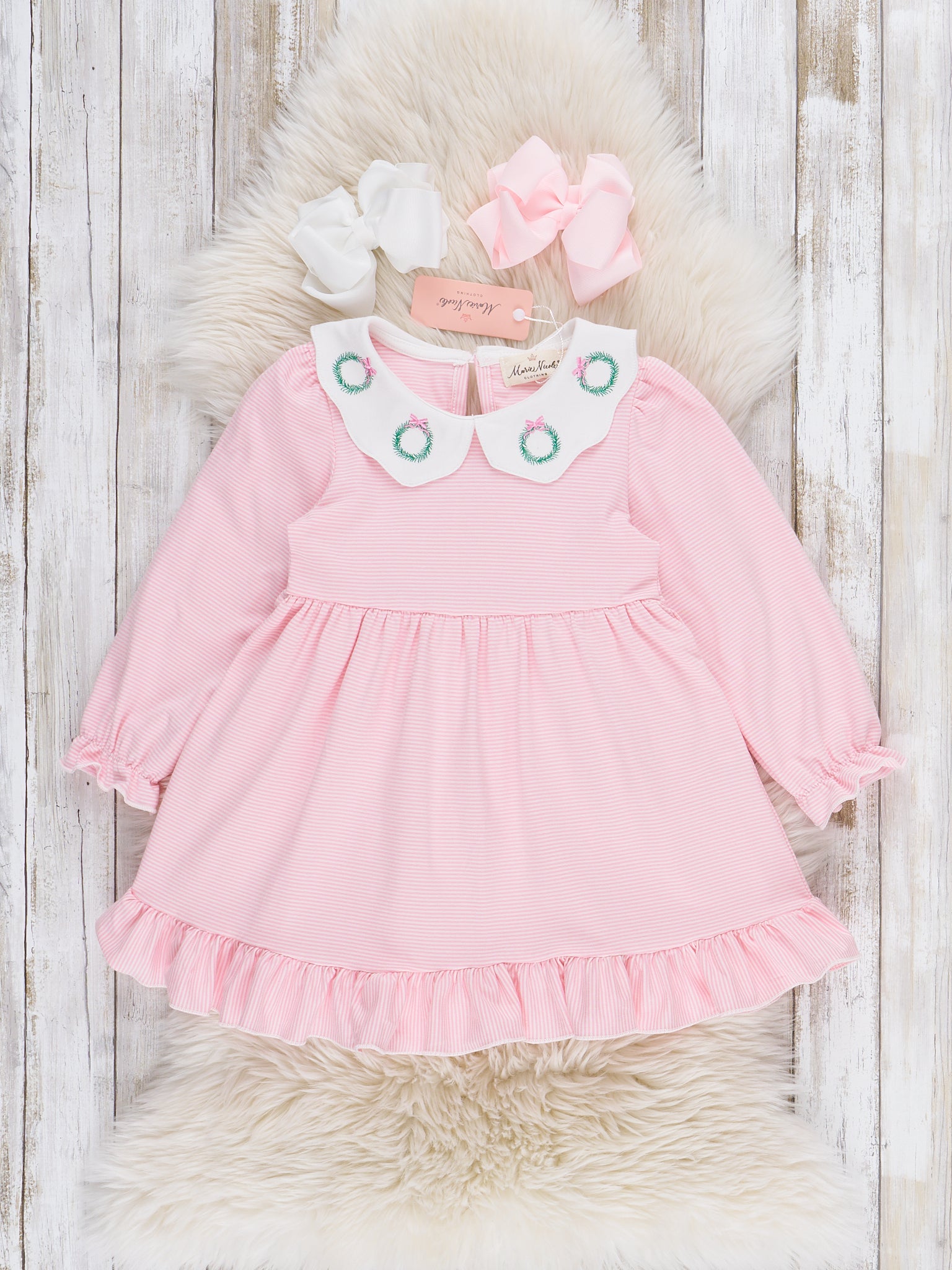 Holiday Wreath Scallop Collar Dress - Marie Nicole Clothing