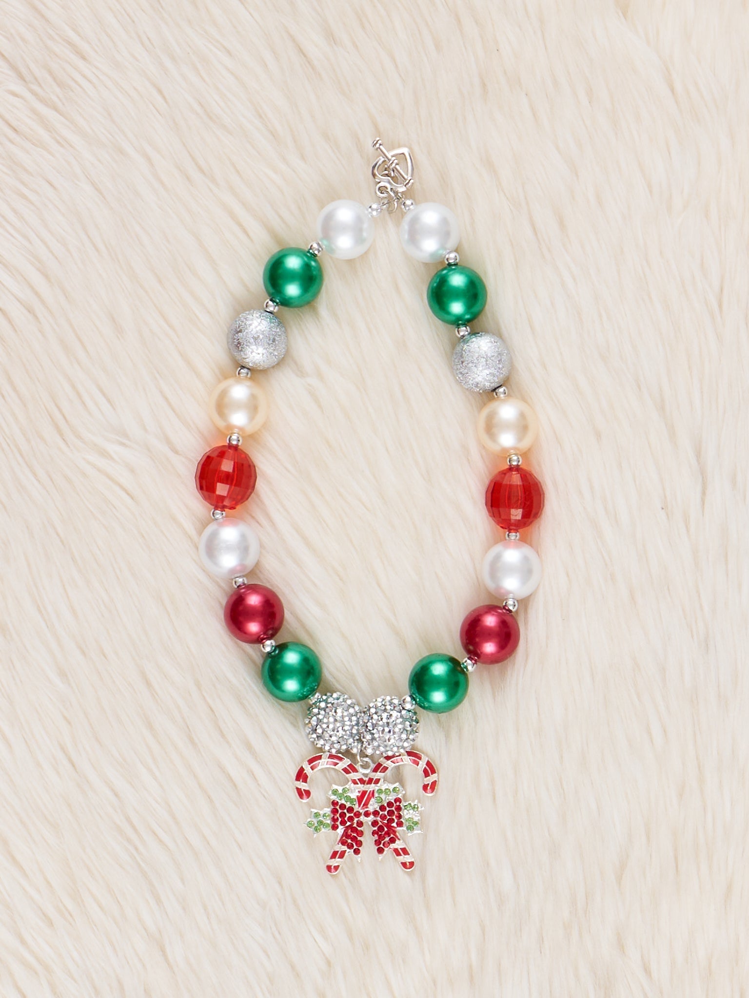Double Candy Cane Bow Bubblegum Necklace - Marie Nicole Clothing