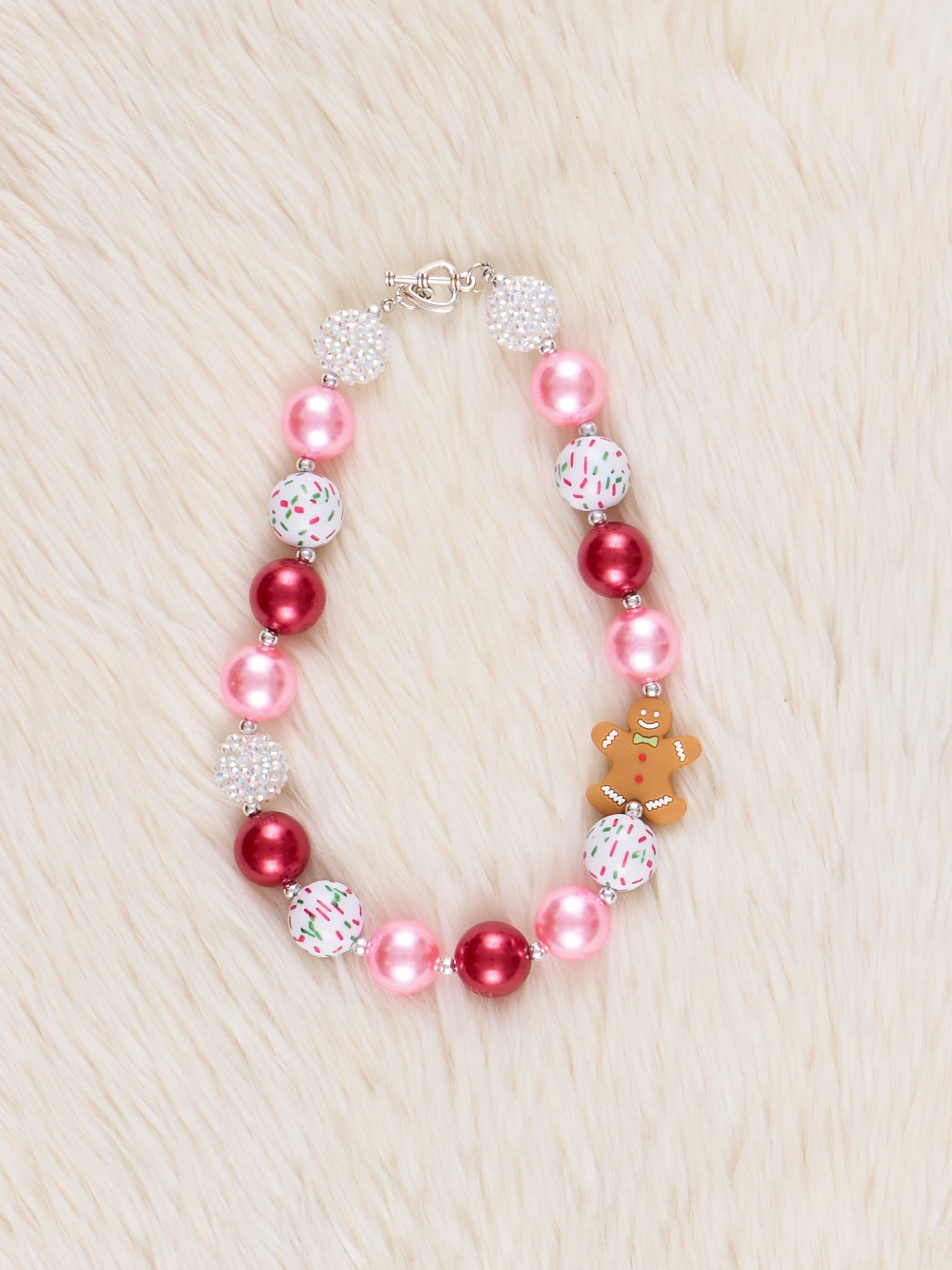 Holiday Sparkle Gingerbread Charm Bubblegum Necklace - Marie Nicole Clothing
