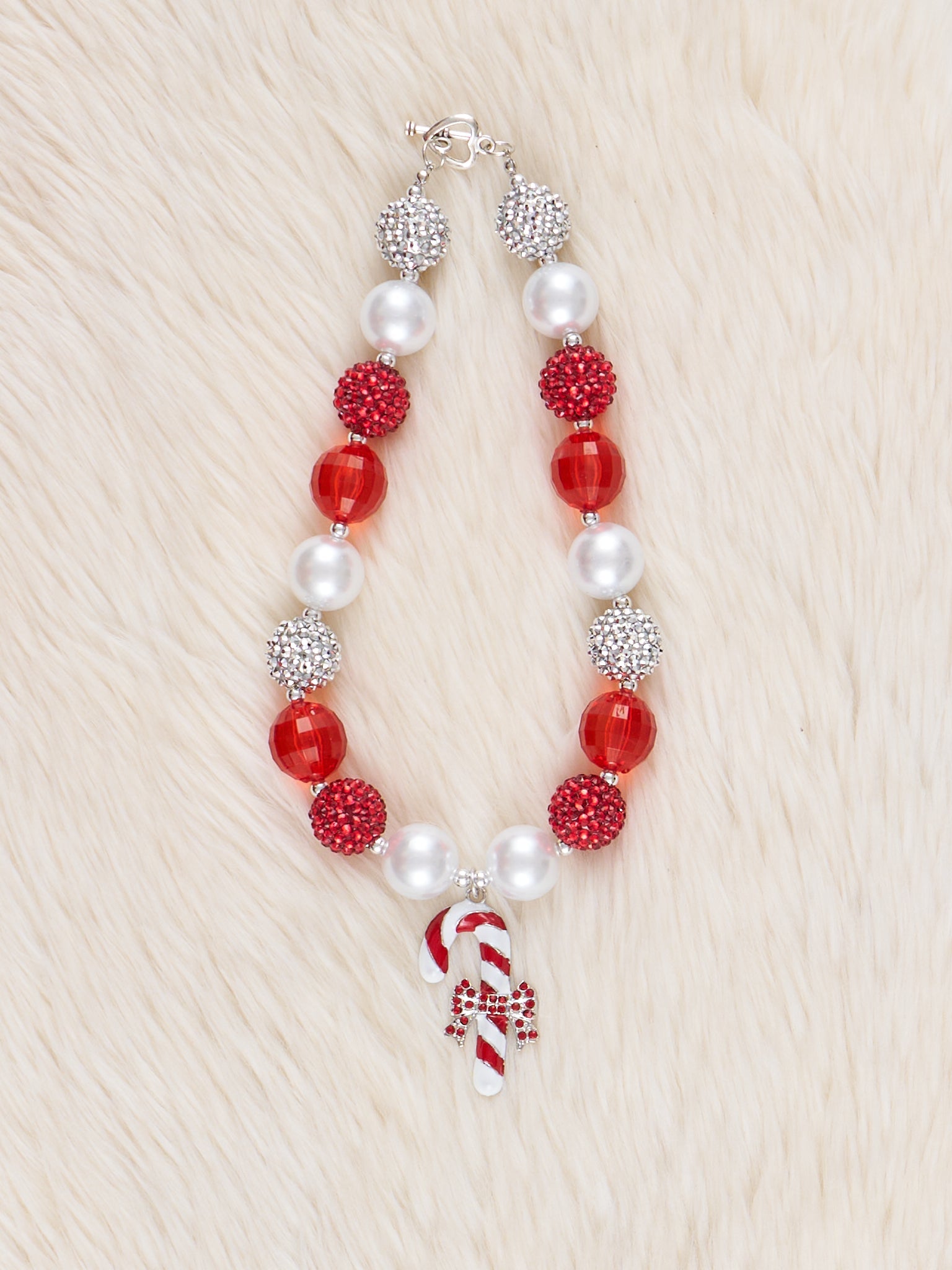 Candy Cane Charm Pearl Bubblegum Necklace - Marie Nicole Clothing