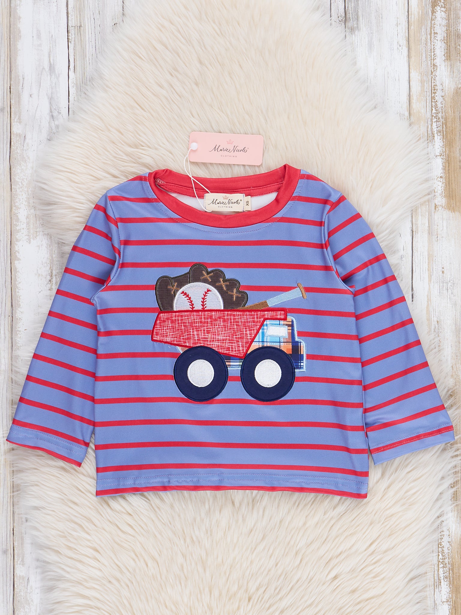 Blue & Red Striped Baseball Truck Shirt - Marie Nicole Clothing