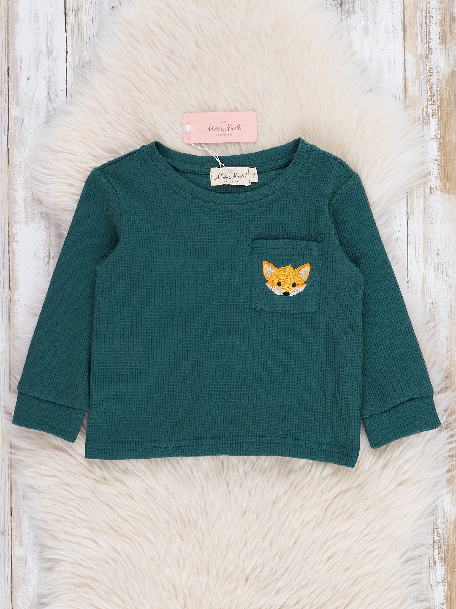 Hunter Green Embroidered Little Fox Shirt - Marie Nicole Clothing