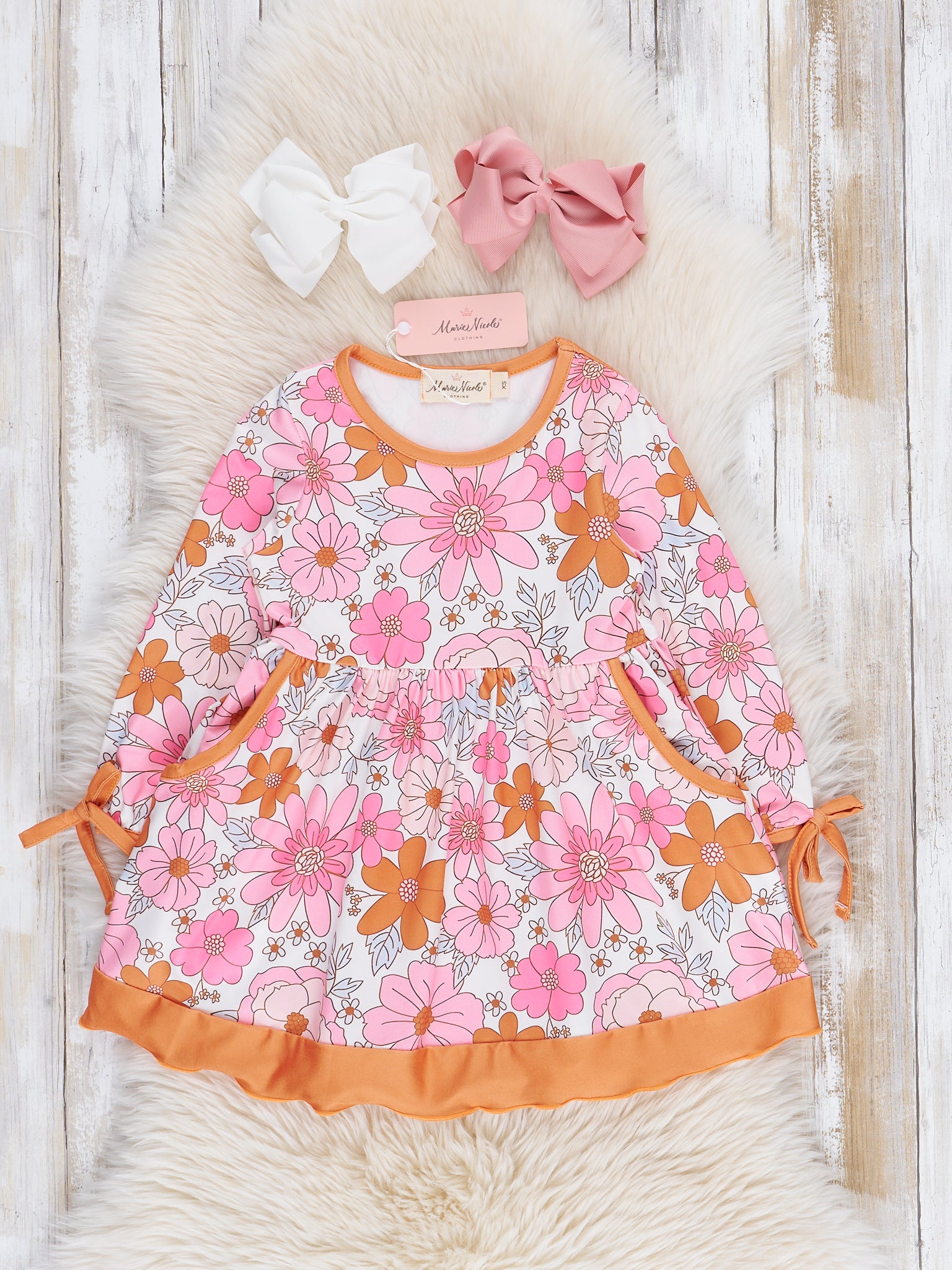 Pink & Orange Marigolds Dress - Marie Nicole Clothing