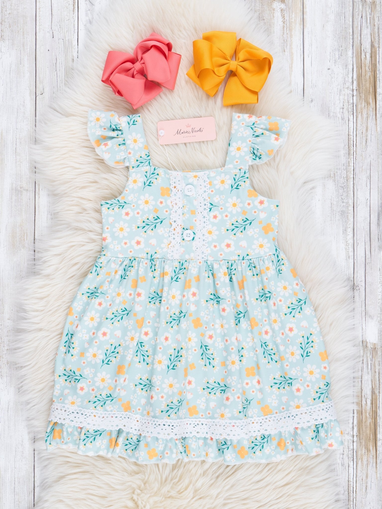 Sage Green Garden Lace Hem Dress - Marie Nicole Clothing