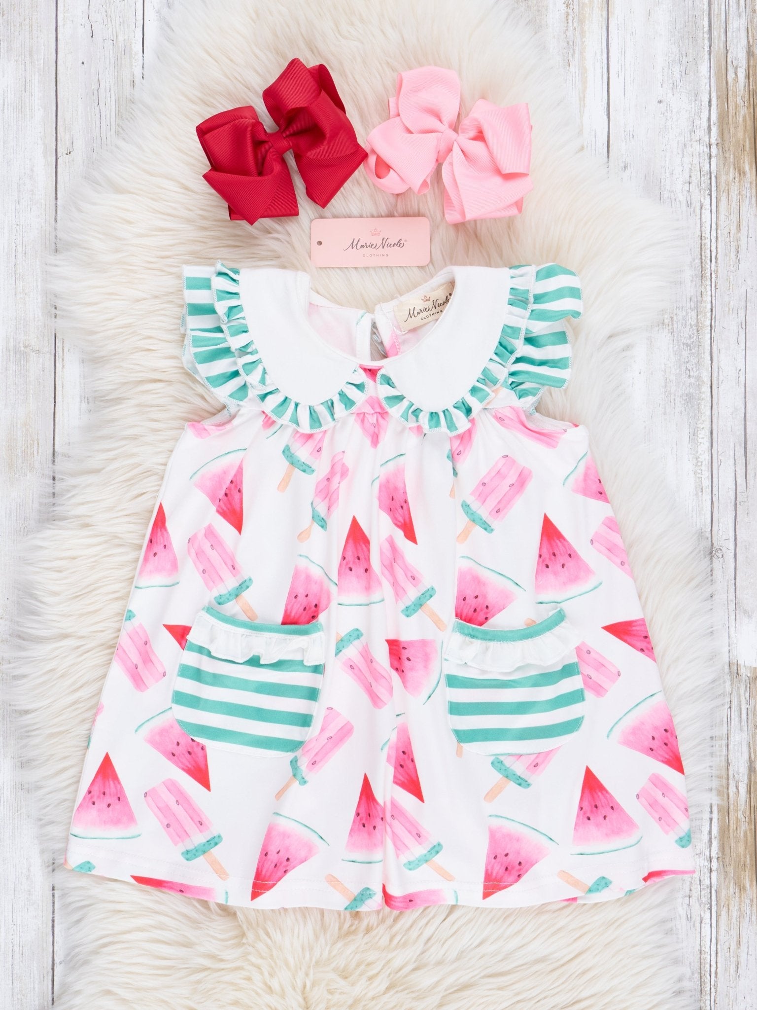 Watermelon Pops Ruffle Dress - Marie Nicole Clothing