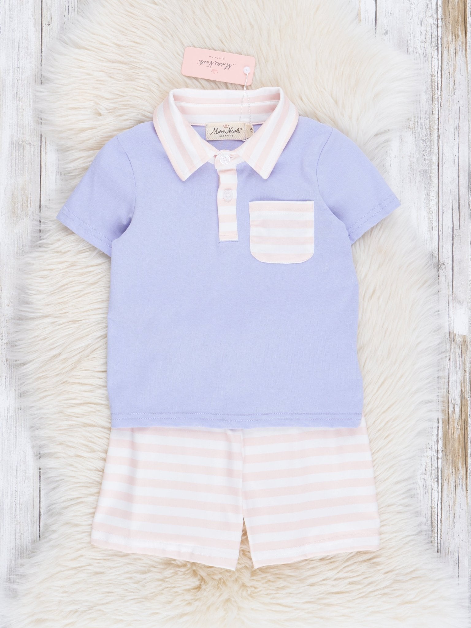Lilac& Soft Peach Stripes Polo Outfit - Marie Nicole Clothing
