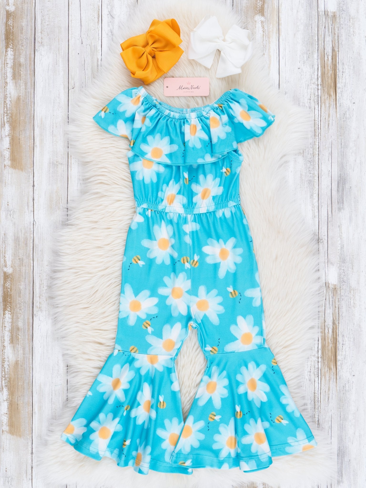 Turquoise Bees & Daisies Jumpsuit - Marie Nicole Clothing