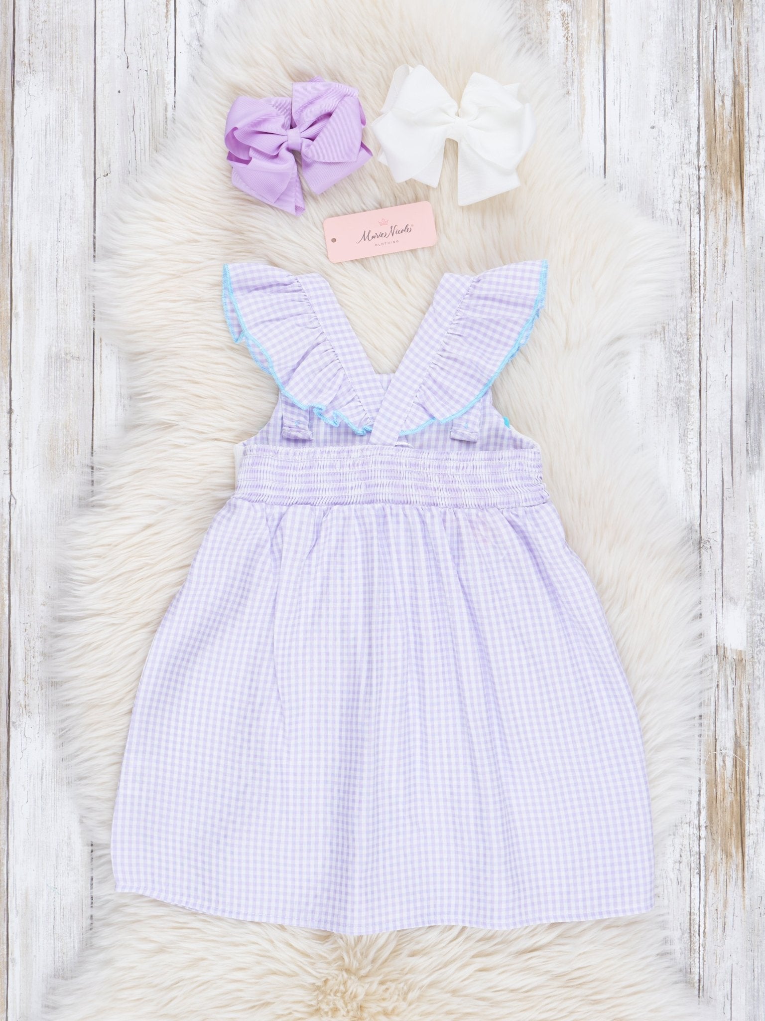 Purple Gingham Smocked Mermaid Ruffle Dress - Marie Nicole Clothing