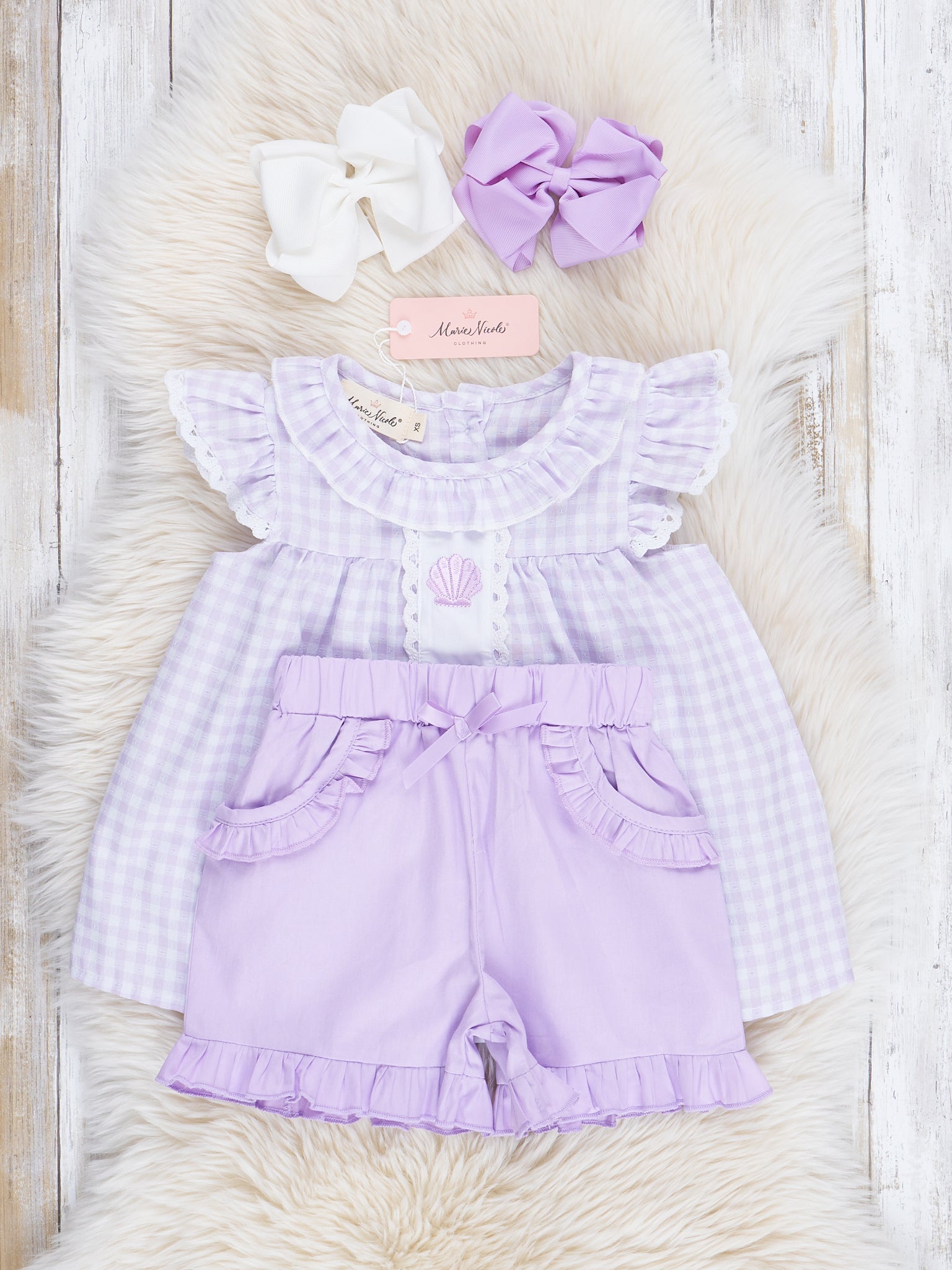 Lilac Beachy Embroidered Plaid Outfit - Marie Nicole Clothing