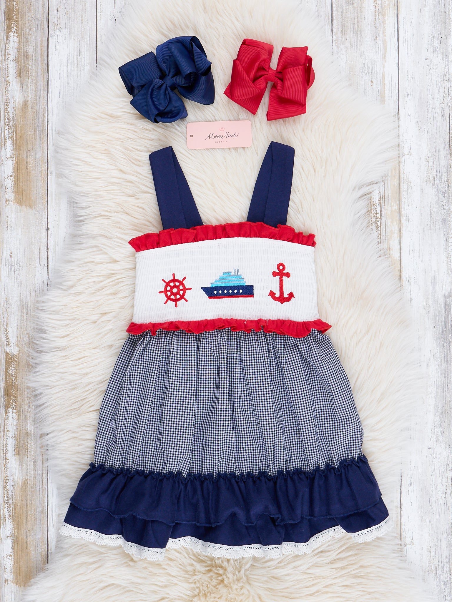 Nautical Navy Smocked Dress - Marie Nicole Clothing