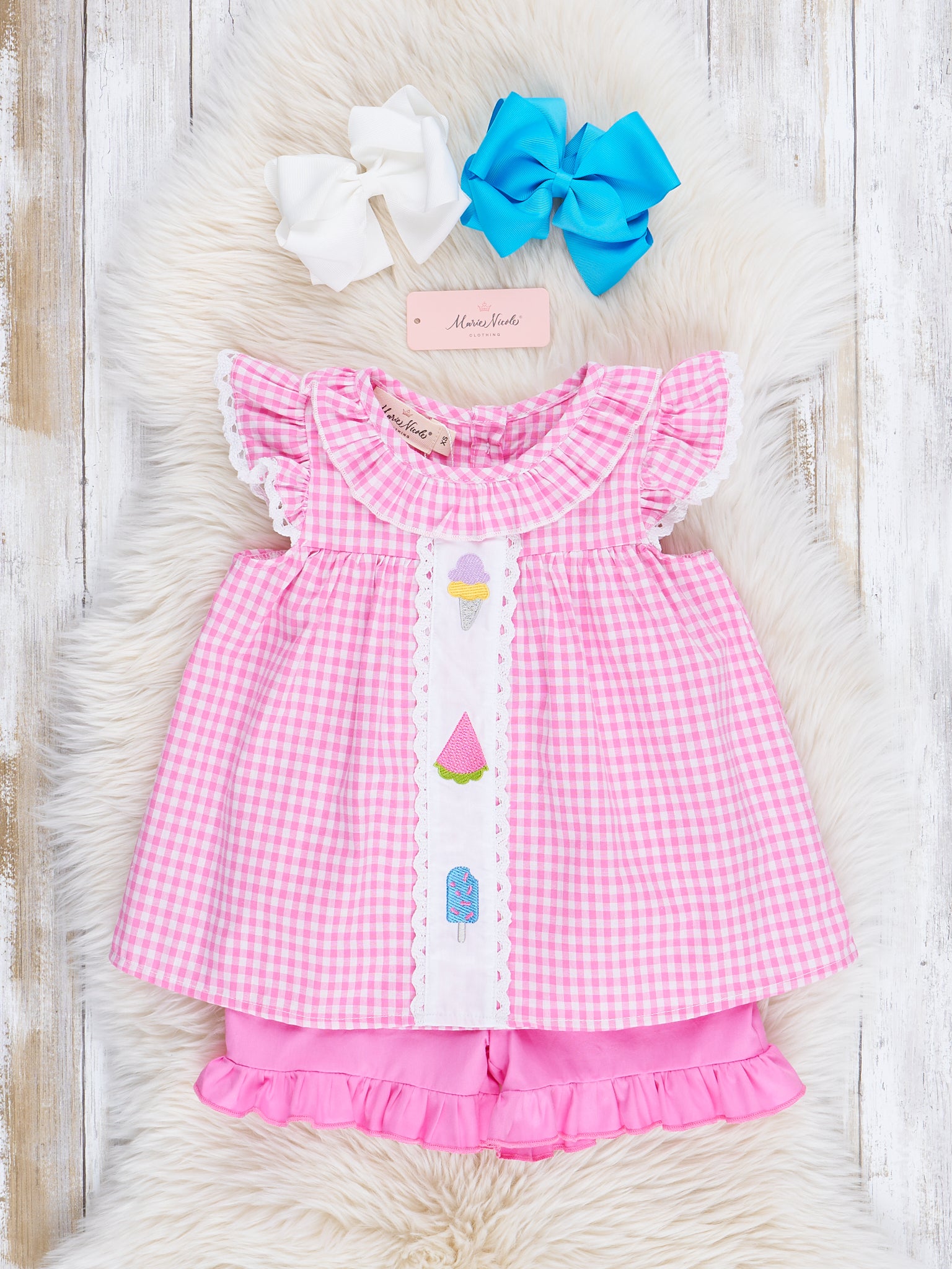 Rose Sweet Treats Embroidered Plaid Outfit - Marie Nicole Clothing