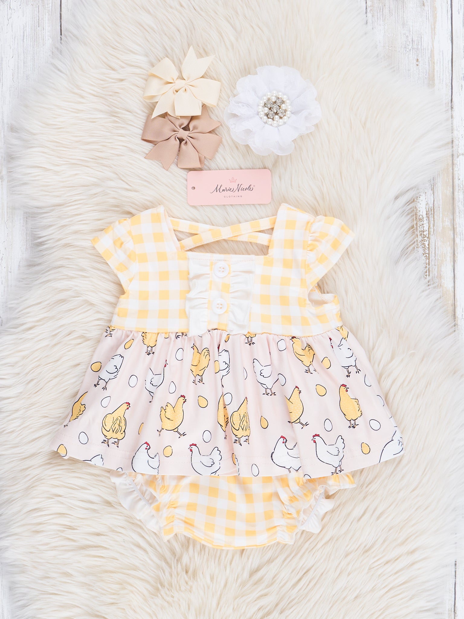 Yellow Gingham Chicken Bloomers Outfit - Marie Nicole Clothing