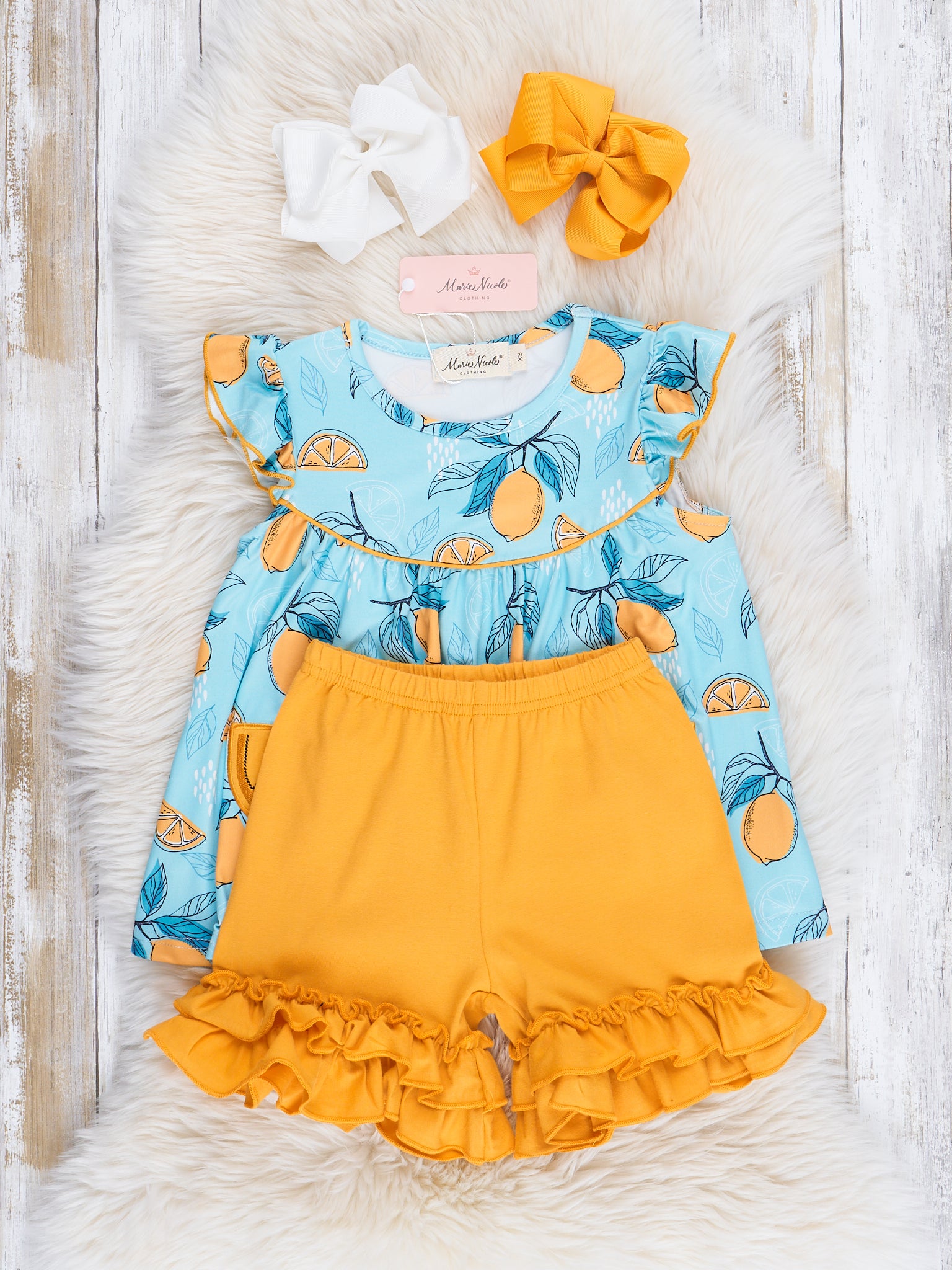 Turquoise Embroidered Lemons Outfit - Marie Nicole Clothing