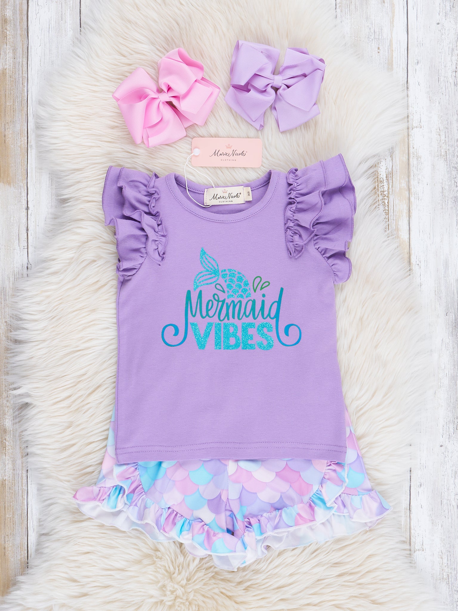 Purple Rainbow Mermaid Vibes Ruffle Outfit - Marie Nicole Clothing