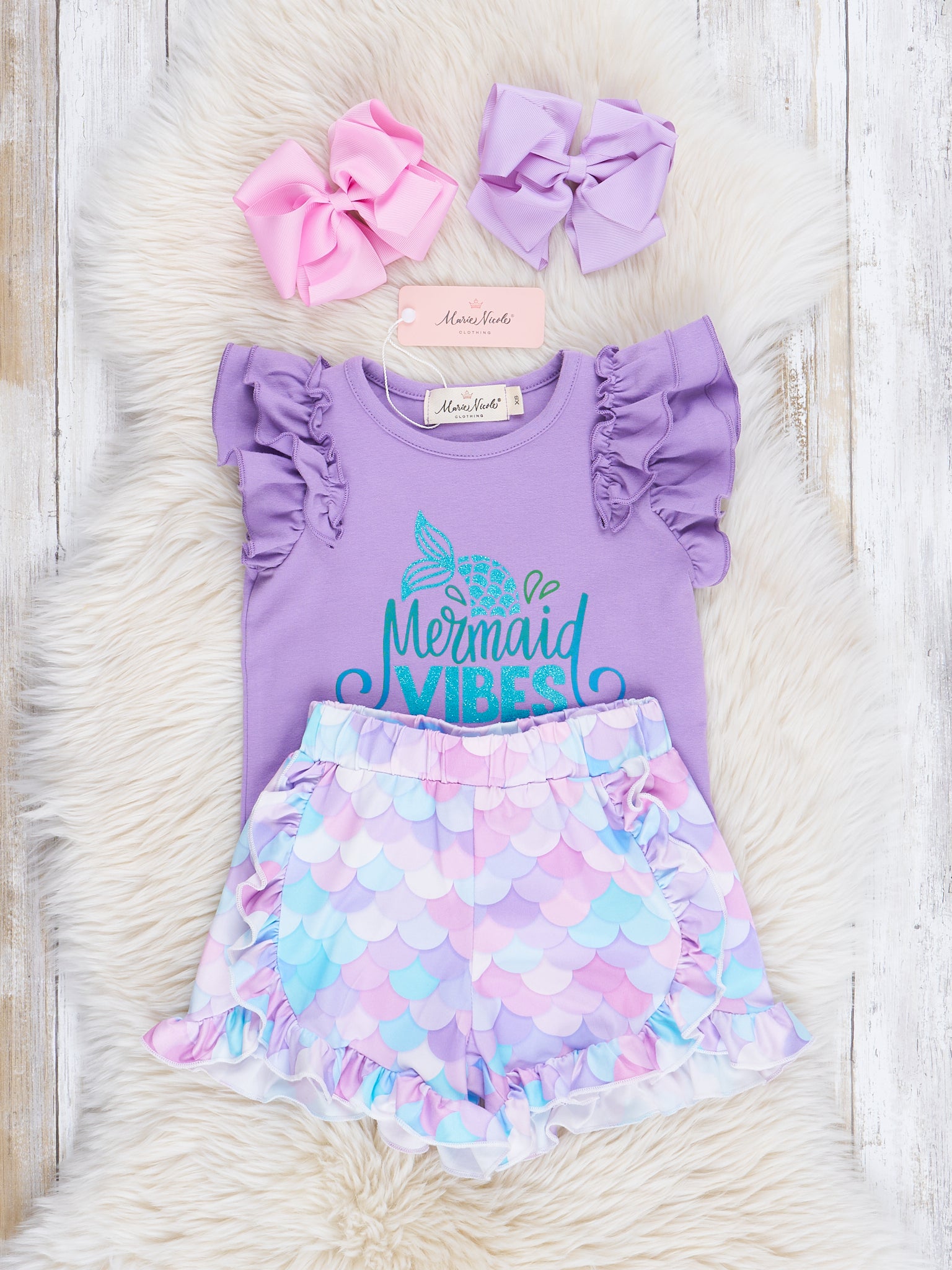 Purple Rainbow Mermaid Vibes Ruffle Outfit - Marie Nicole Clothing