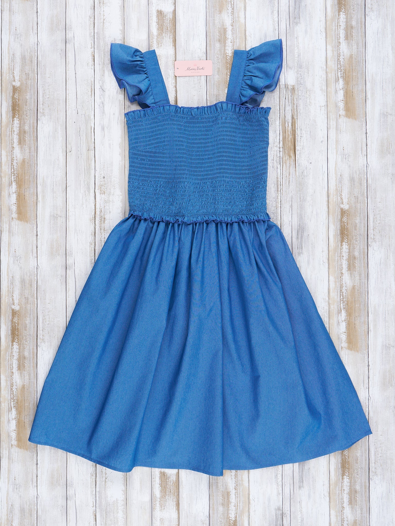 Mom & Me Smocked Chambray Ruffle Dress - Marie Nicole Clothing