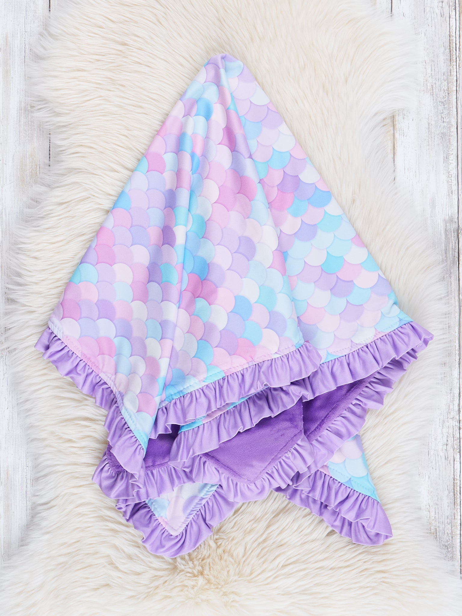 Purple Rainbow Mermaid Vibes Ruffle Blanket - Marie Nicole Clothing