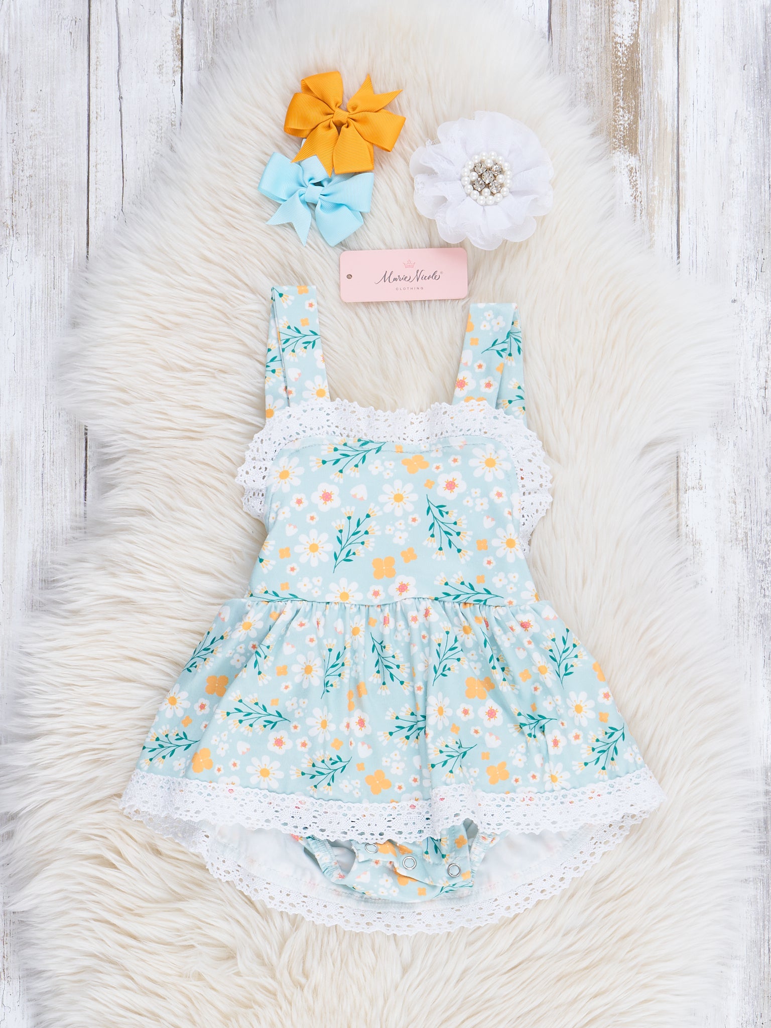Sage Green Garden Lace Hem Romper - Marie Nicole Clothing