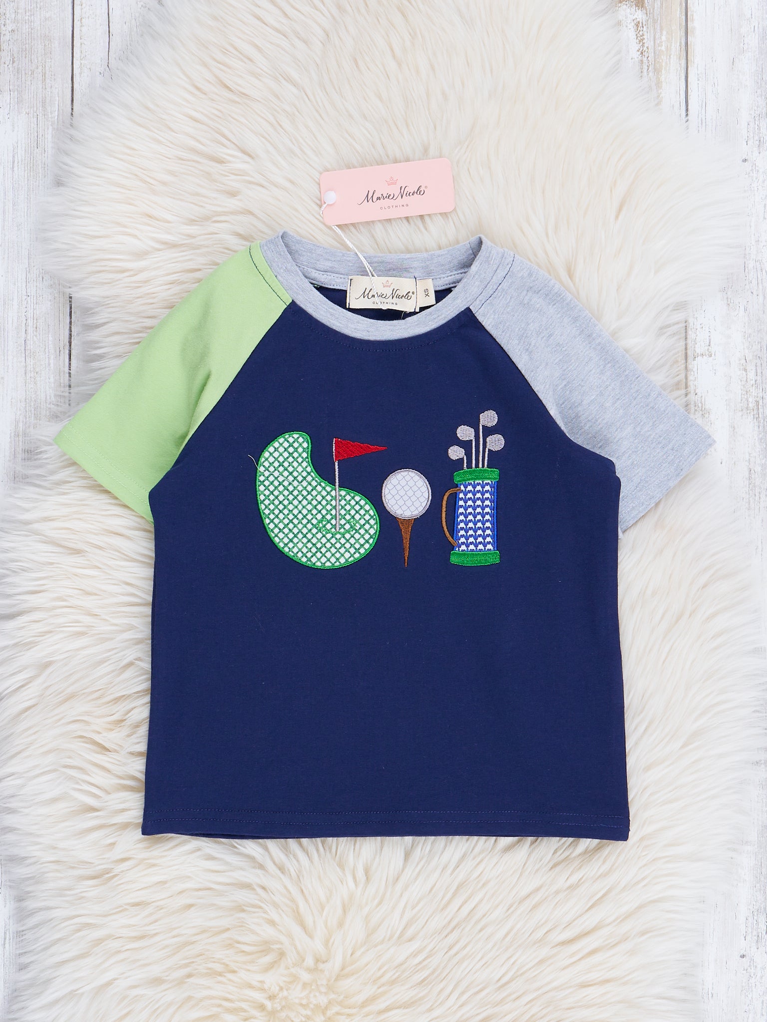 Navy Embroidered Golf Raglan Top - Marie Nicole Clothing