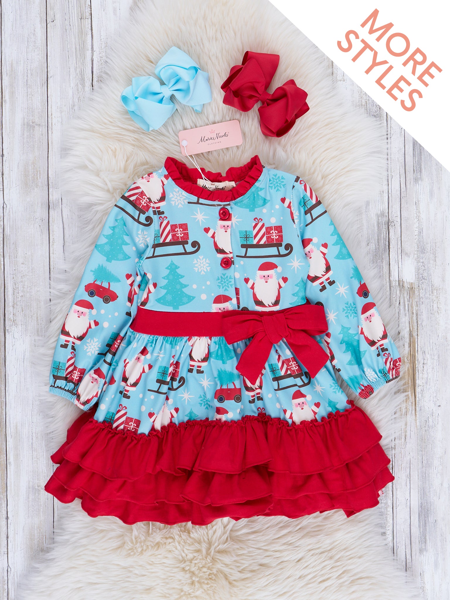 Holiday Joy Tiered Ruffle Bow Dress - Marie Nicole Clothing