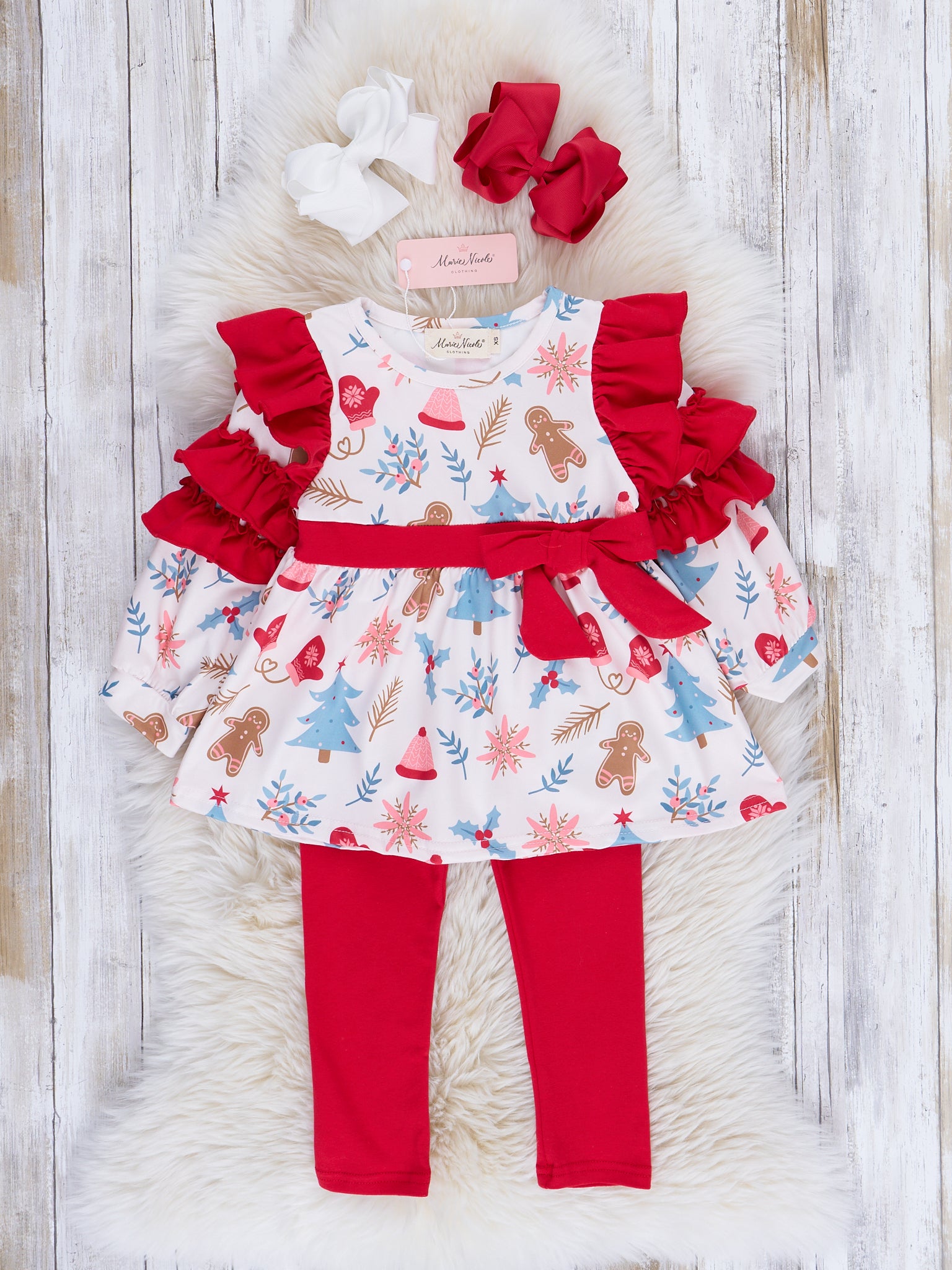 Red Ruffle Winter Wonderland Outfit - Marie Nicole Clothing