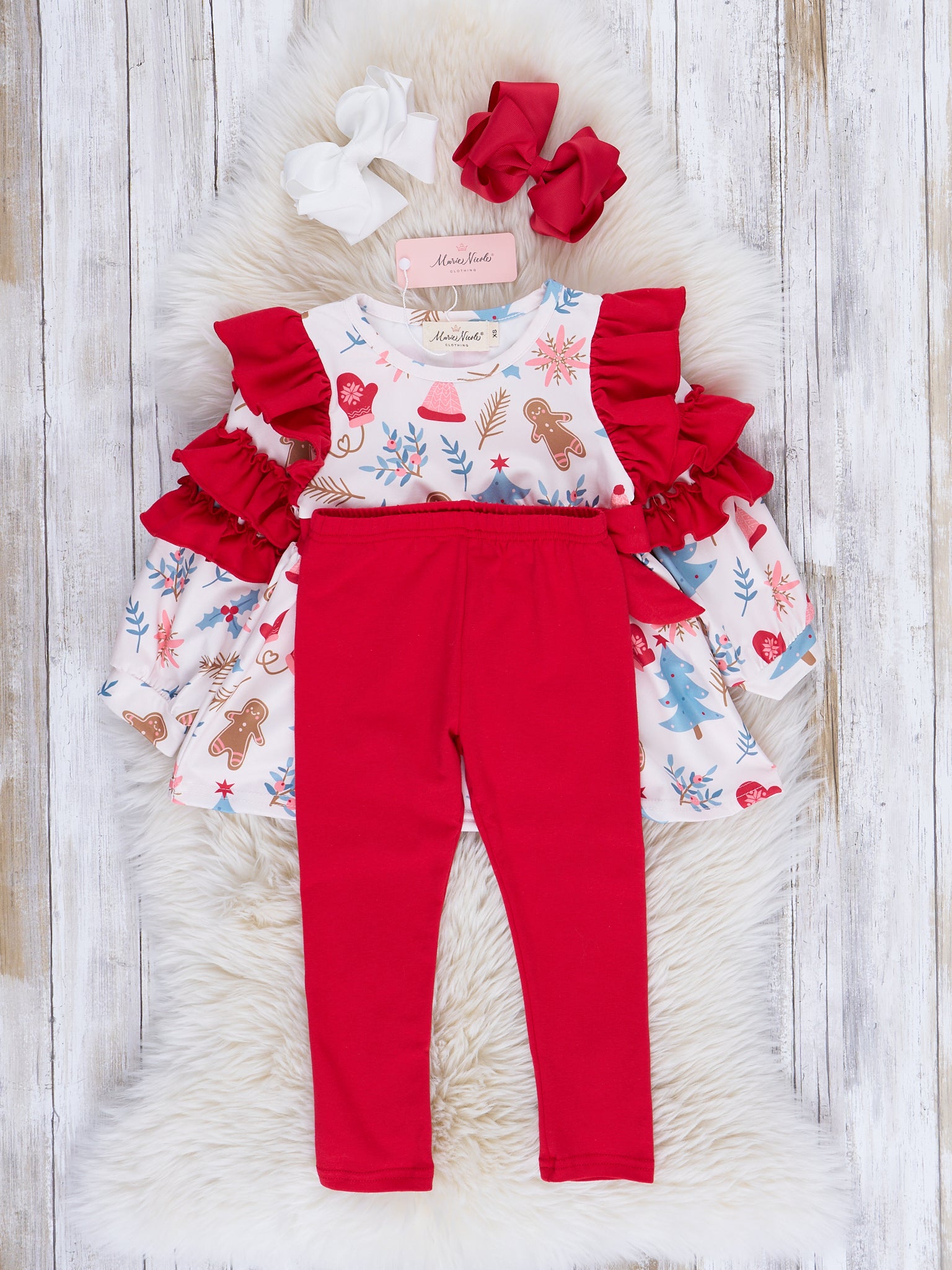Red Ruffle Winter Wonderland Outfit - Marie Nicole Clothing