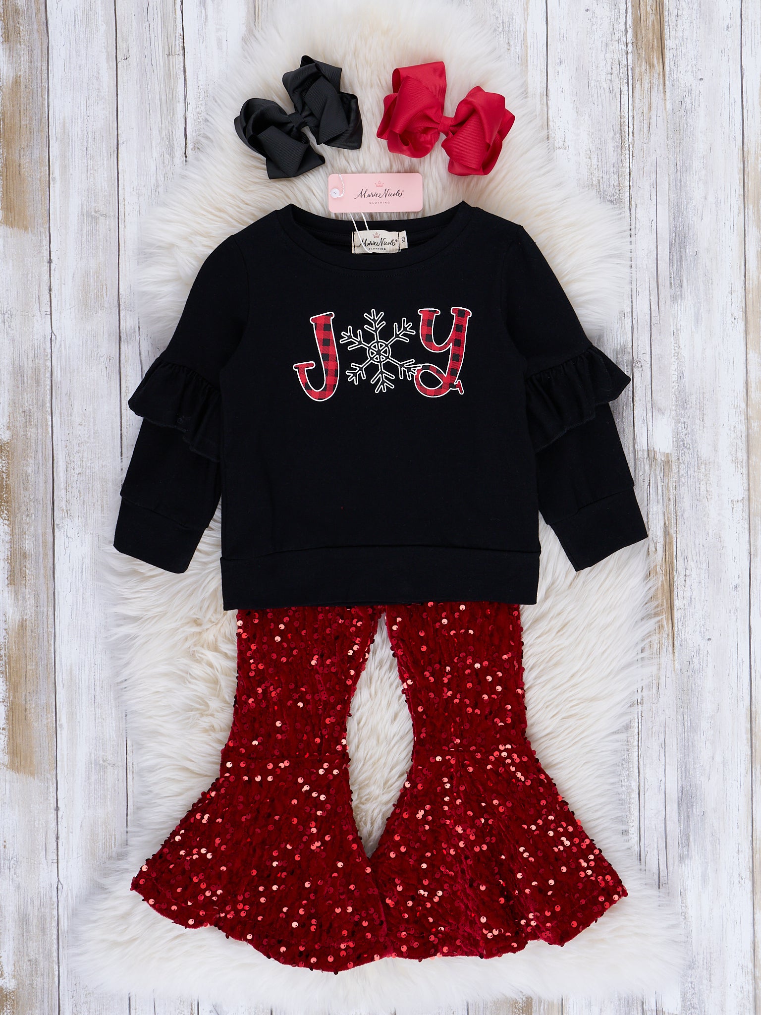 Sequin Bell Bottom Holiday Outfit - Marie Nicole Clothing
