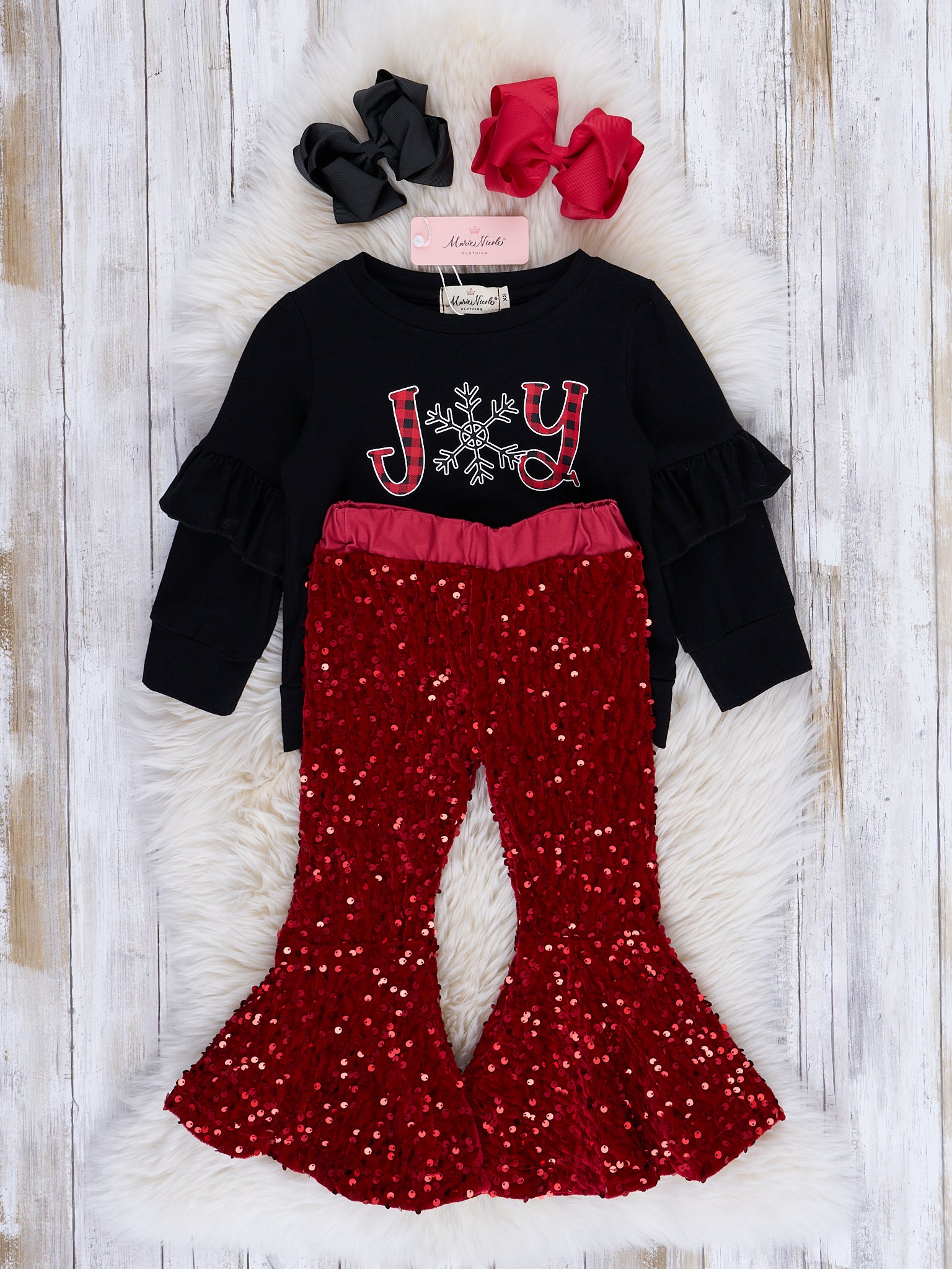 Sequin Bell Bottom Holiday Outfit - Marie Nicole Clothing