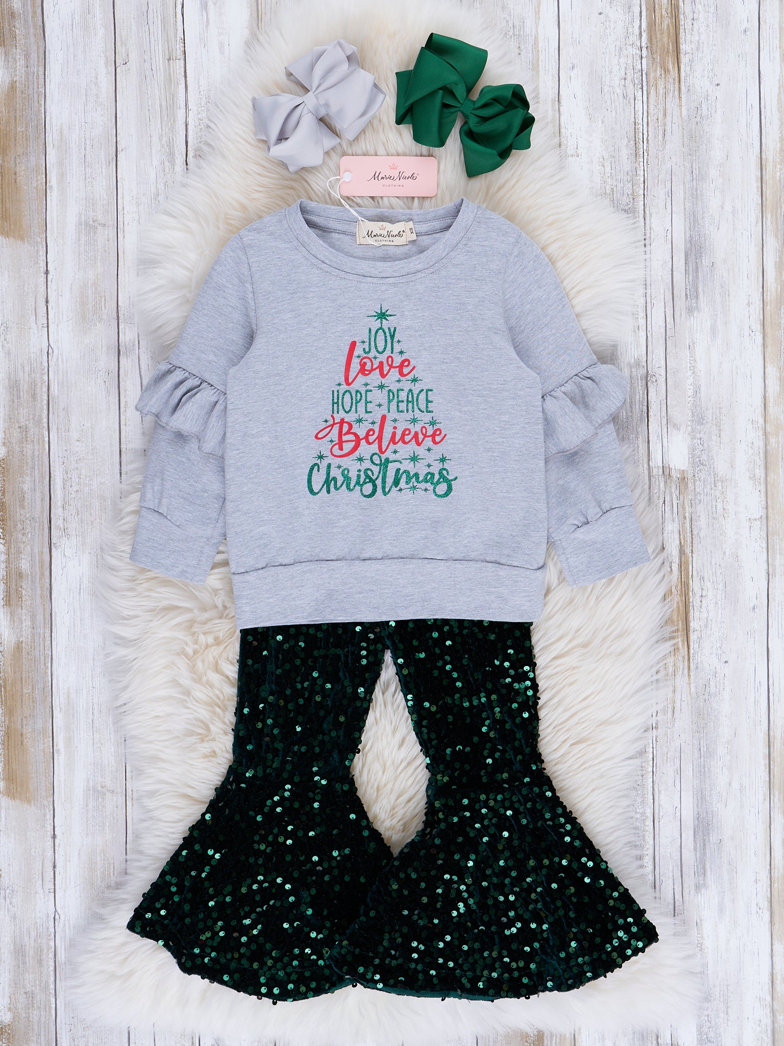 Sequin Bell Bottom Holiday Outfit - Marie Nicole Clothing